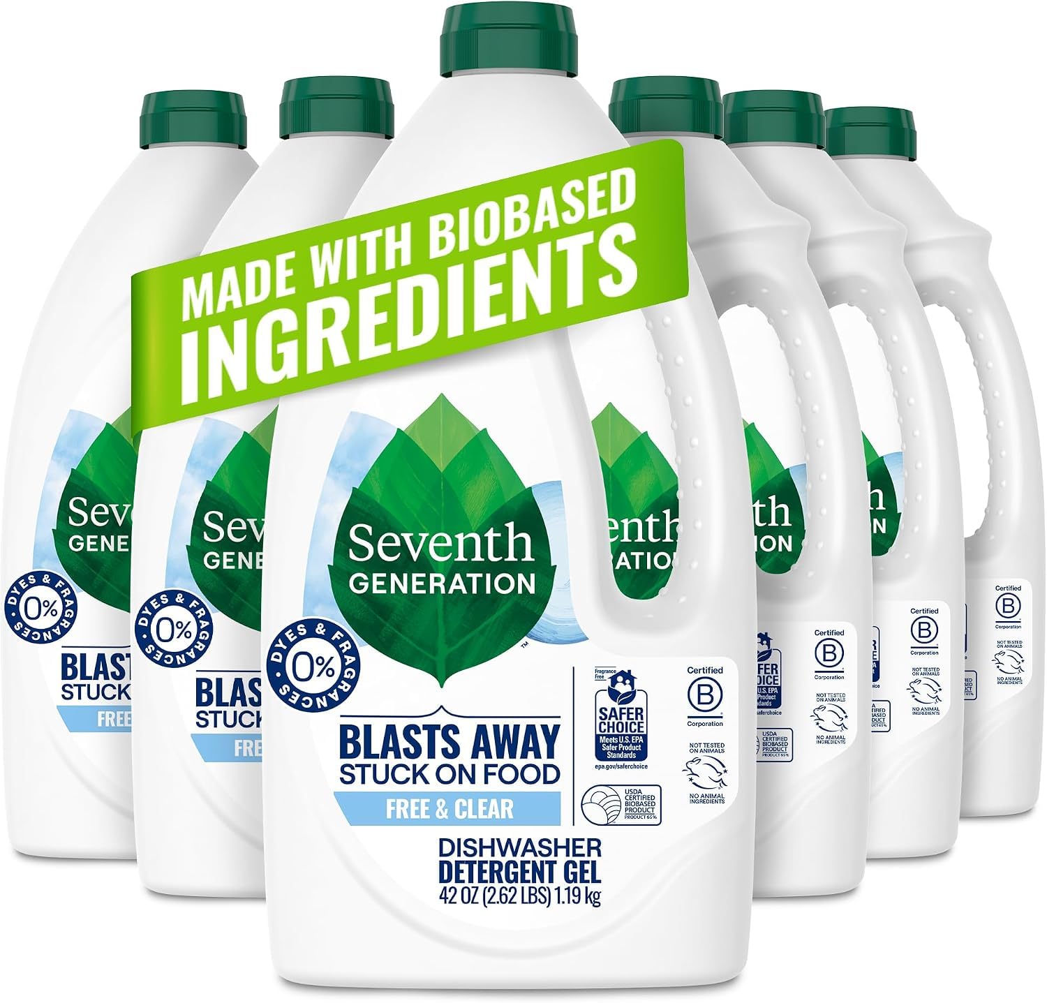 Seventh Generation Dishwasher Detergent Gel, Free &amp; Clear, 42 oz, Pack of 6