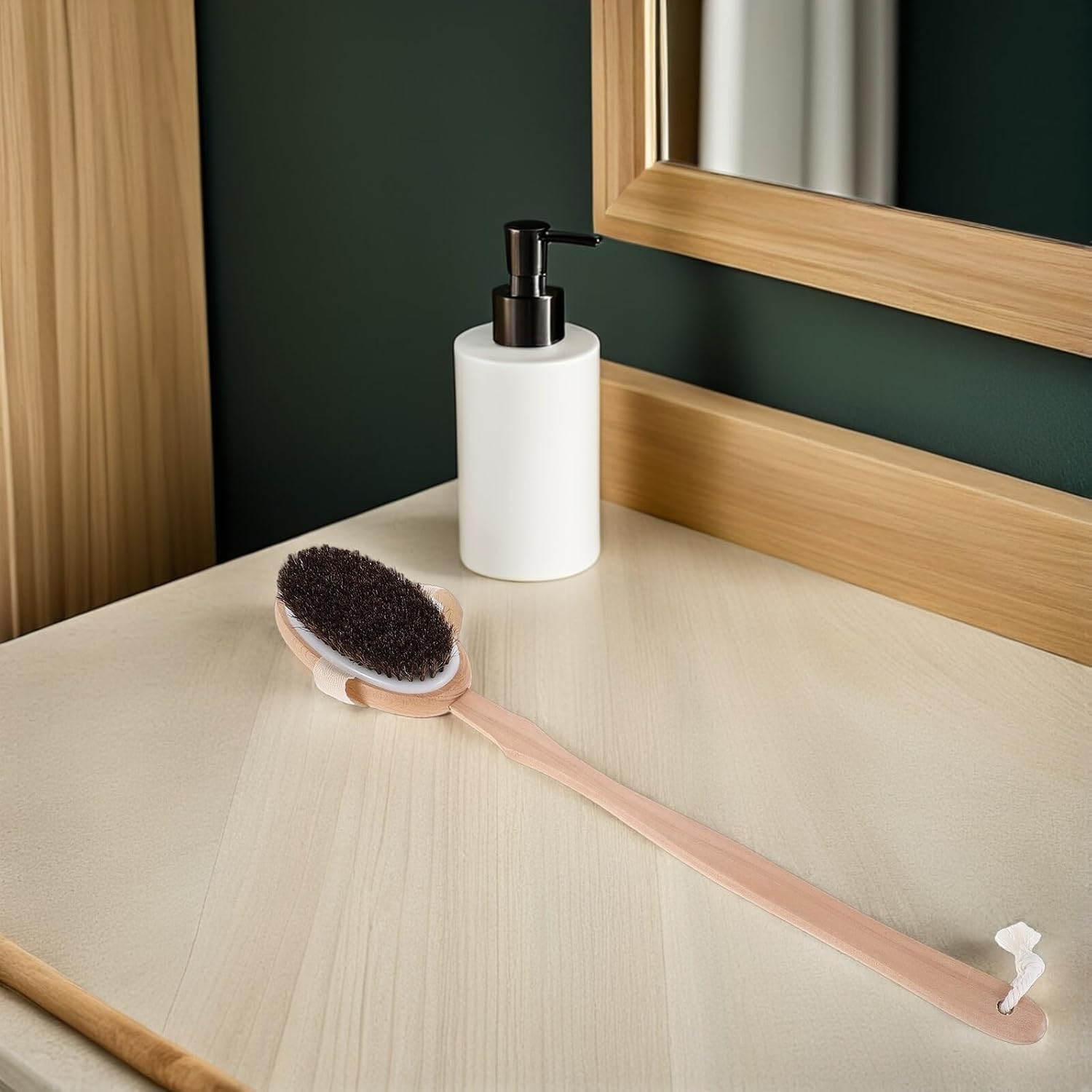SOIMISS Beech Wood Body Brush Back Scrubber with Soft Bristles and Strap, Exfoliating Bath Brush for Deep Cleansing, Suitable for Men and Women, Bathroom Shower Scrubber