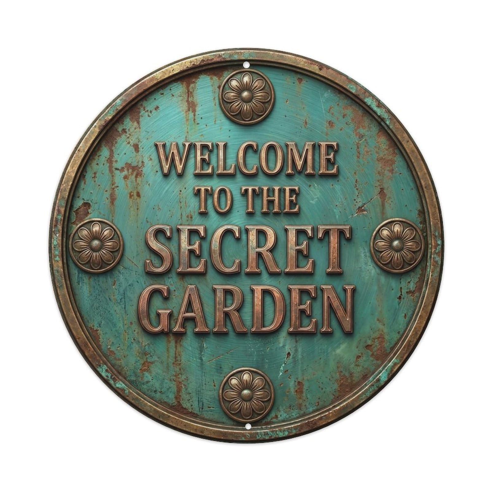 Vintage Welcome Secret Garden Brushed Metal Tin Sign