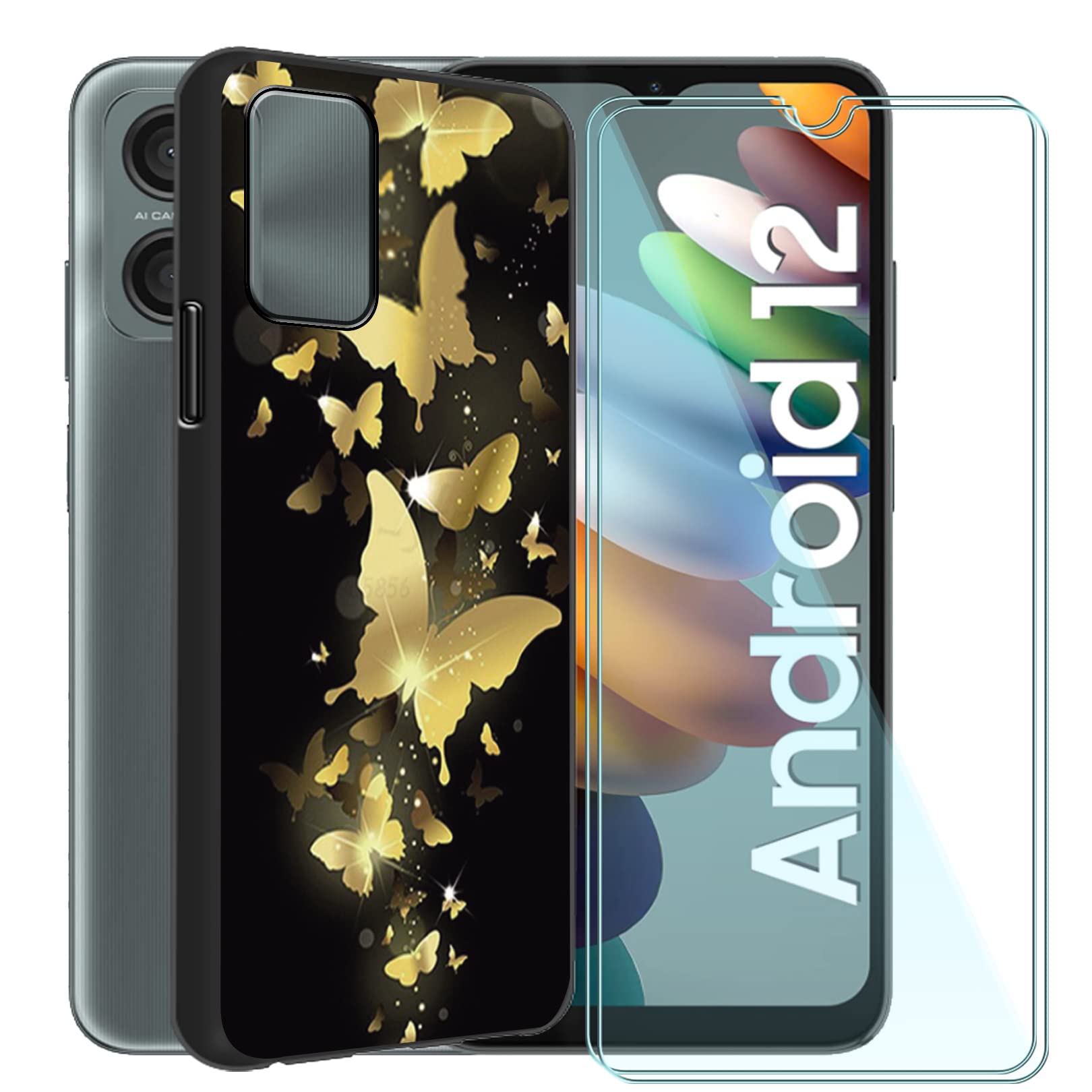 CAXKJE Custodia In Silicone TPU + Pellicola Vetro Temperato Per Blackview A52 (6.5 Pollici) - Sottile Antiurto, Nero