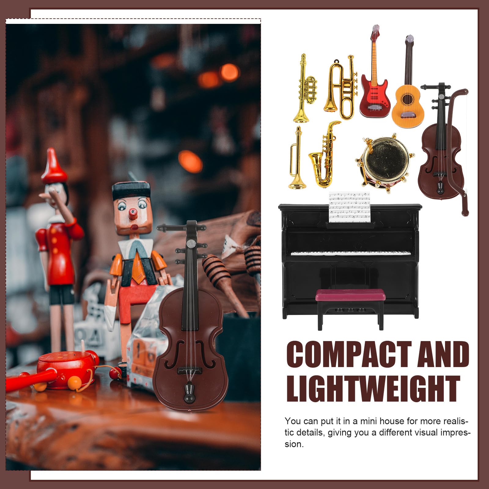 Toyvian Miniature Musical Instruments Set Mini House Accessory Dollhouse Decor Piano Violin Props Lightweight Durable for Diy Scenes Photography Display - Image 4