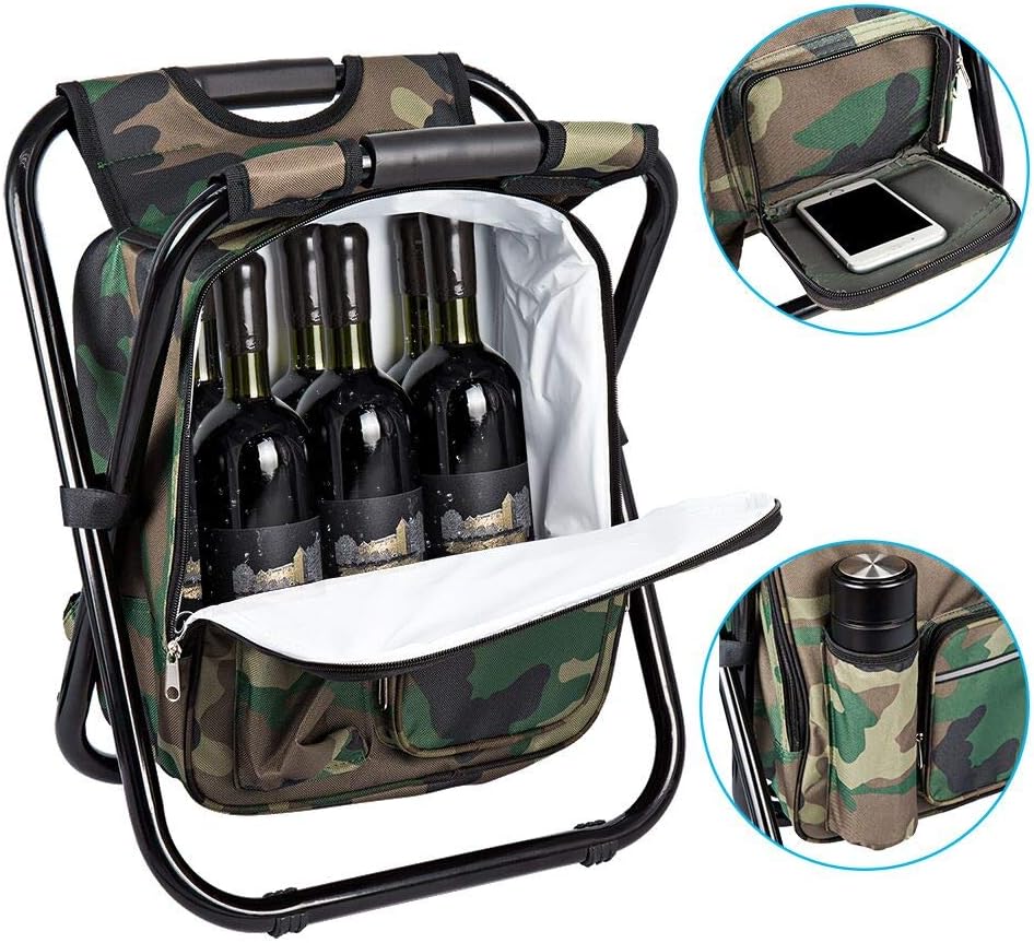 Bright starl Upgraded Large Size 3 in1 Multifunction Fishing Backpack Chair, Portable Hiking Camouflage Camping Stool, Folding Cooler Insulated Picnic Bag Backpack Stool - Image 4