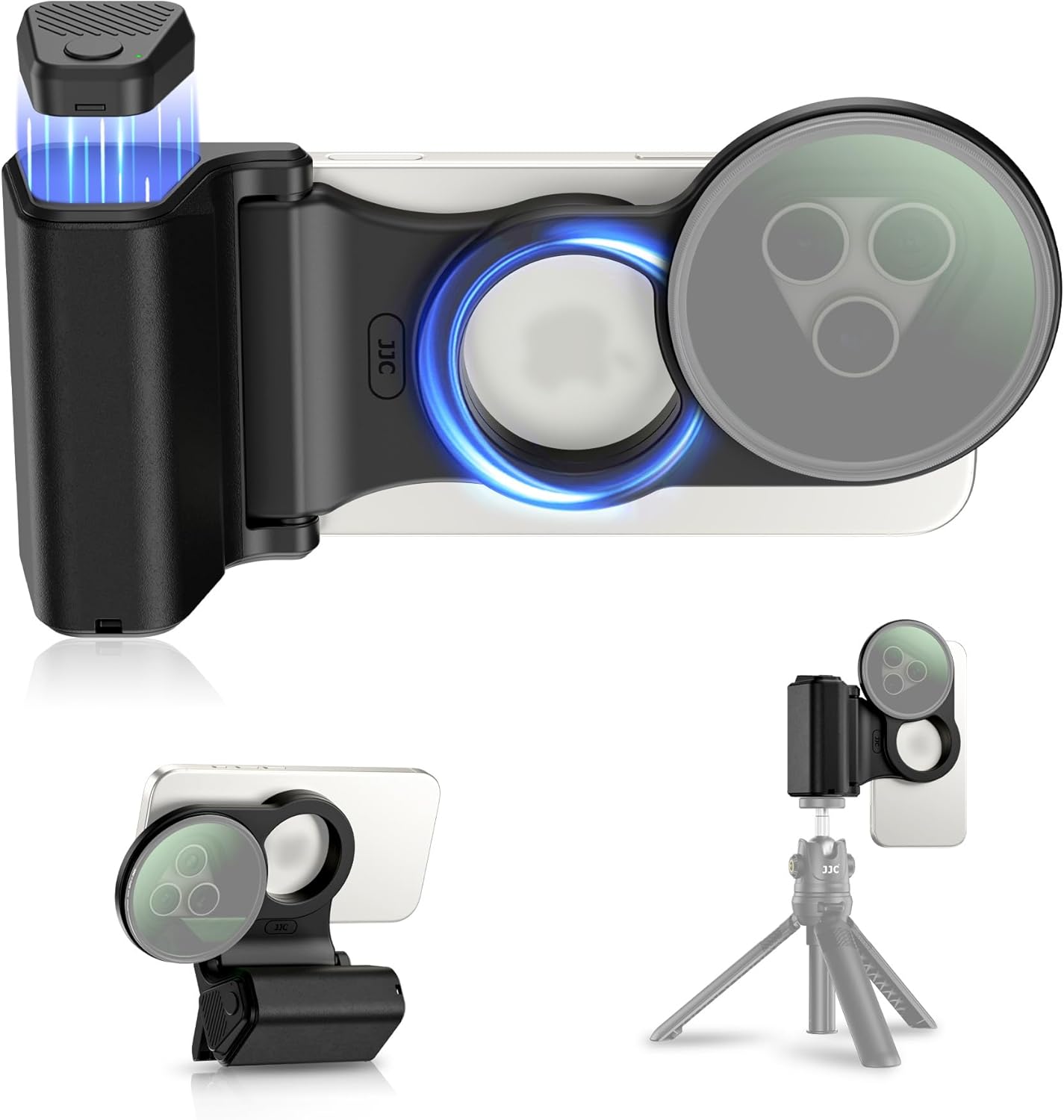 JJC Magnetic Phone Camera Grip with 67mm Filter Adapter Kit, Compatible with iPhone 16 Pro 15 Pro 14 Pro, with Remote Control & 1/4” Tripod Screw for Vlogging Video Recording Mobile Filmmaking