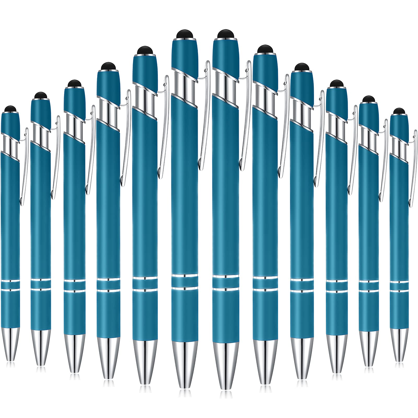 Tenare 12 Pieces 2 in 1 Stylus Metal Ballpoint Pen with Stylus Tip, 1.0 mm Black Ink Ballpoint Pen for Touch Screens(Blue-green)