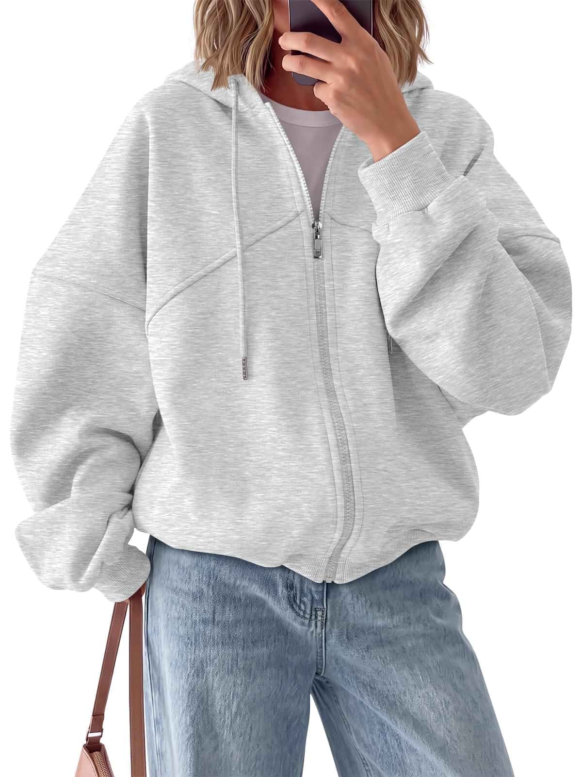 Trendy Queen Women’s Full Zip Up Hoodies Fleece Oversized Sweatshirts Fleece Lined, Drawstring Hood, Ribbed Cuffs, Side Pockets, Fall Winter Casual Streetwear