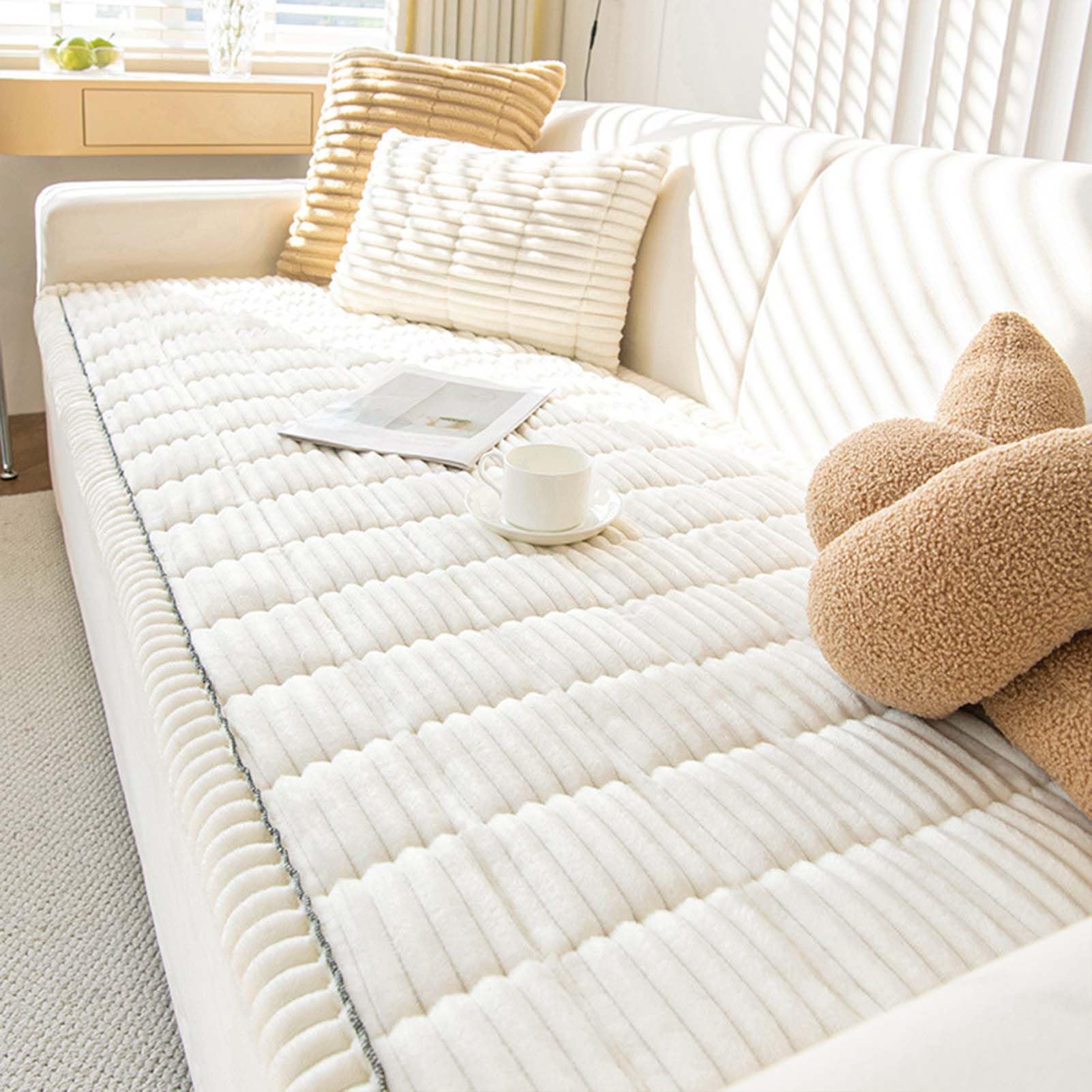 Housse de canapé en velours côtelé de qualité supérieure blanc 60x60cm élégante et robuste
