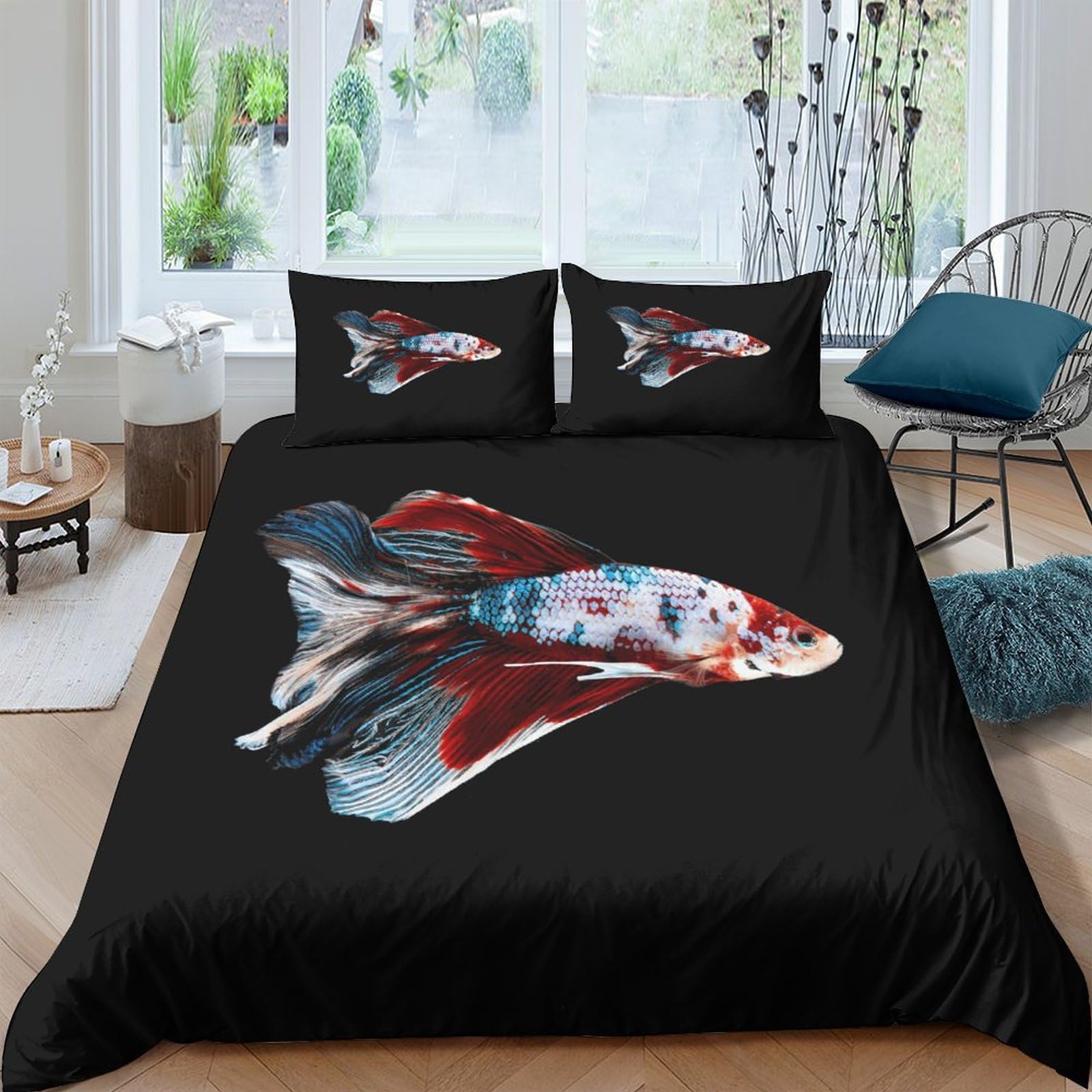 MXRMXR Tropical Fish 3D Printed Bedding Set for Children Teens Duvet Cover Set with Pillowcase Microfiber Quilt Cover with Zipper Closure Double（200x200cm）