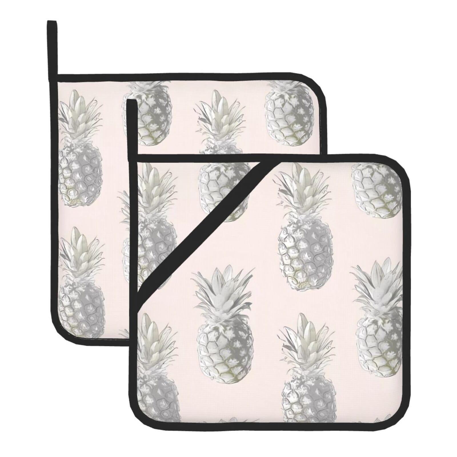 YYHWHJDE Lovely Pineapple Prints Square Hot Pads for Kitchen Counter - Waterproof Pot Holders with Hanging Loop, Durable Trivets for Microwave Oven - 2 Pack