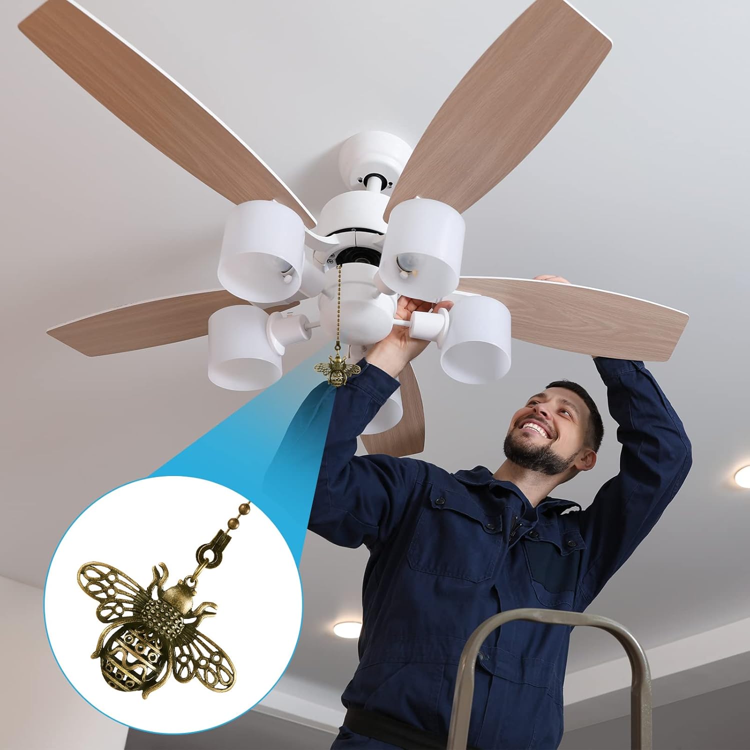 Mtlee 4 Pack Vintage Ceiling Fan Pull Chain Ornaments, 13 Inch Bee Butterfly Decorative Fan Chain Extenders, Bronze Pull Chains Decorative with Connector Ornaments for Ceiling Fans, Lamps
