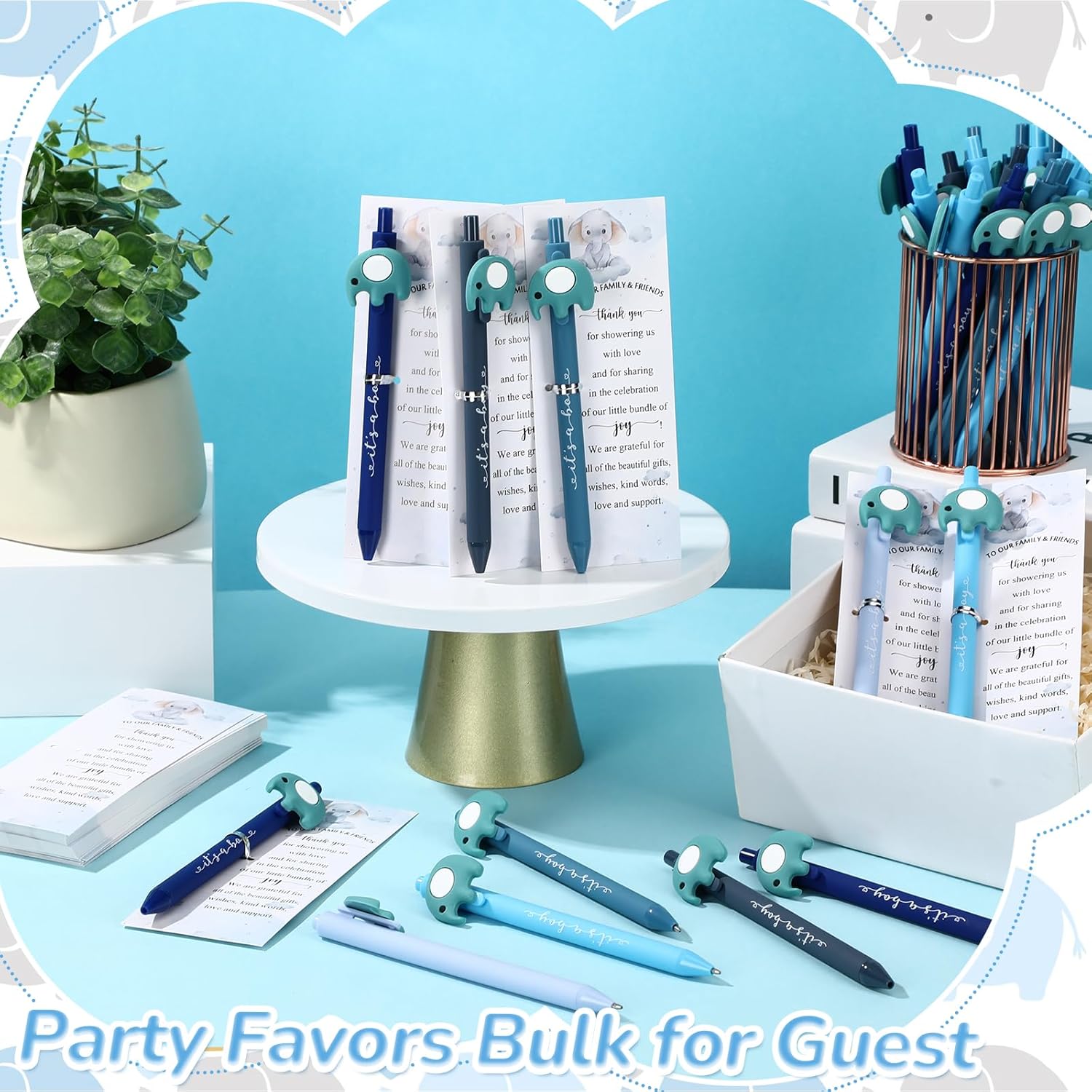 50 Set Baby Shower Gifts Pens for Guests Baby Shower Party Favors Retractable Ballpoint Pens with Thank You Cards for Gender Reveal Souvenir Game Prize (It's A Boy)