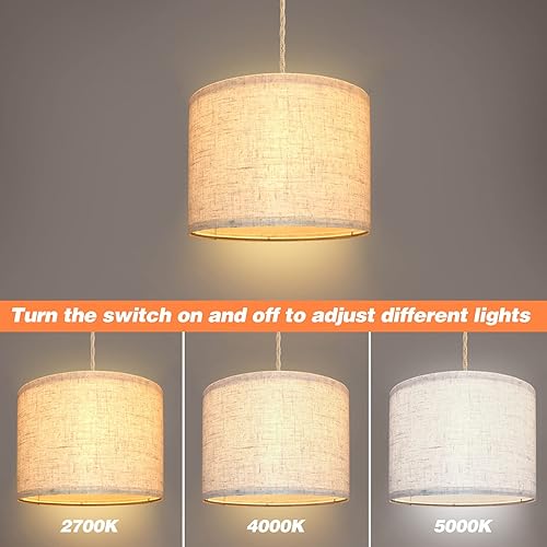 Miniatura 2 de Lámpara colgante enchufable, luces colgantes con cable de enchufe, lámpara colgante con cuerda de cáñamo de 15 pies, interruptor de