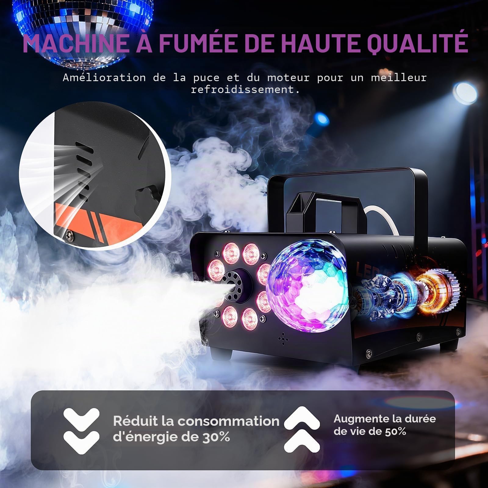 Machine à Fumée 600W avec Effets LED 13 Couleurs & Lumière Disco – 3000CFM Machine à Brouillard avec Télécommande Filaire/Sans Fil, Idéale pour Halloween, Mariage, Fête, DJ & Intérieur/Extérieur