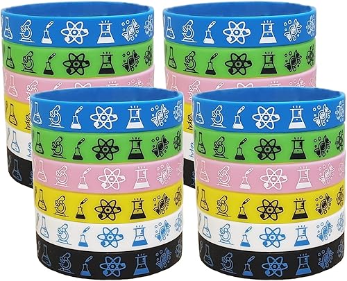 24 pulseras de goma de ciencia pulseras de silicona Future Mad Scientist Natural Science Arts Cumpleaños Baby Party Favores Decoraciones