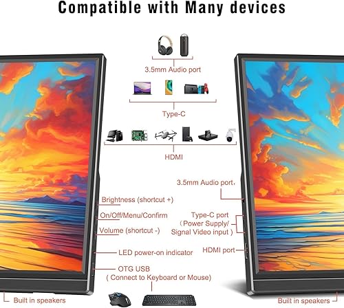 Miniatura 5 de Monitor portátil de 16 pulgadas HDR 1920 x 1200P USB C HDMI ultrafino IPS pantalla externa, monitor de viaje para computadora portátil, PC