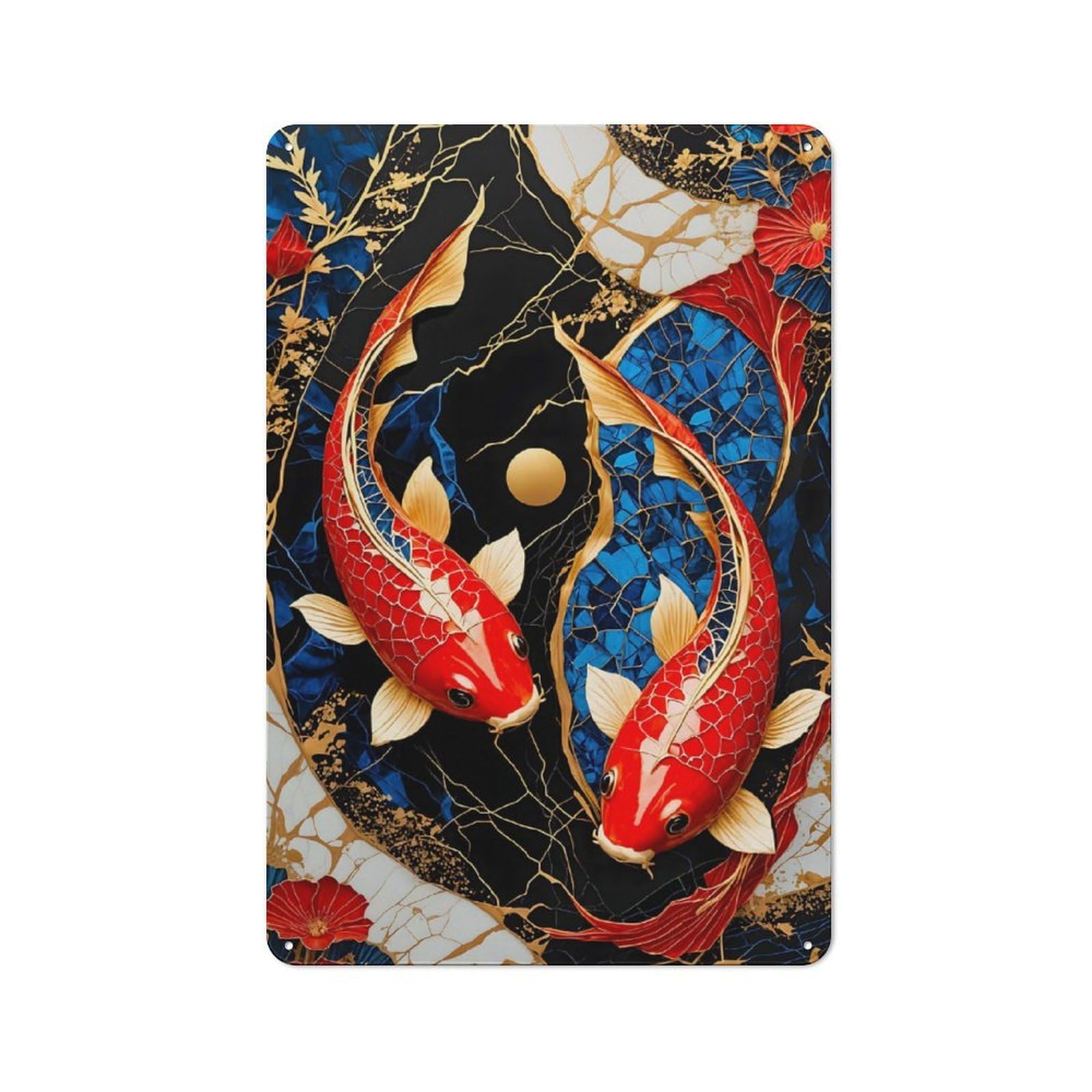 Junmoney Koi Fish Kintsugi Art Vintage Tin Sign 30X20cm With For Guest Room Or Hallway, For Collectors Decorating Guest Rooms And Hallways