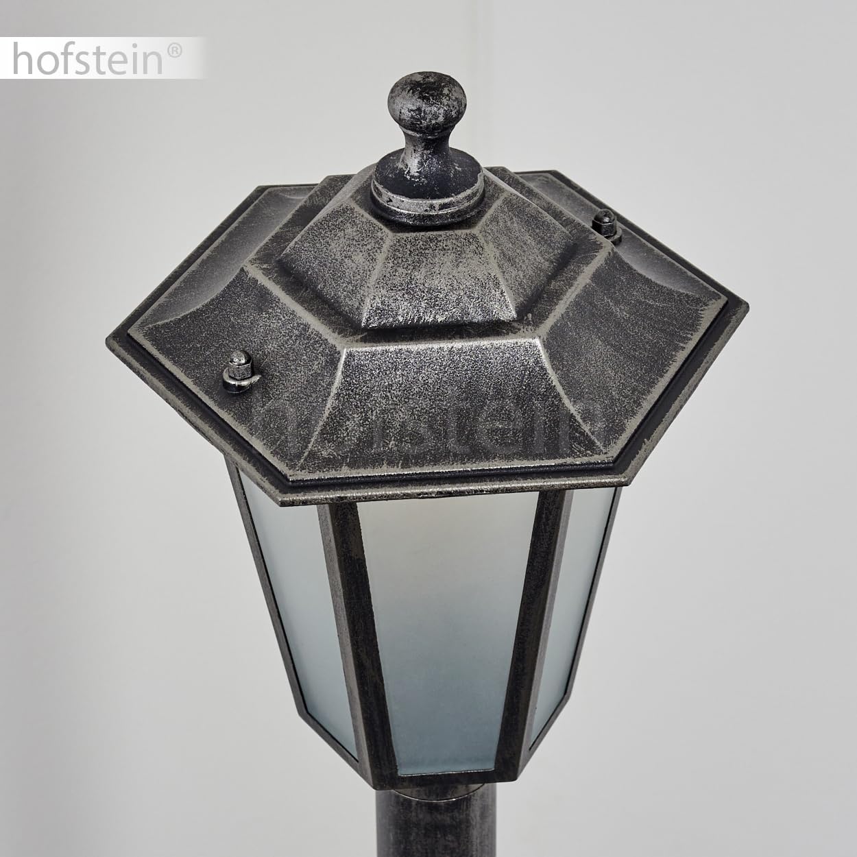 HOFSTEIN Lampa zewnętrzna Loria, oświetlenie ścieżki z metalu/szkła w kolorze czarno-srebrnym/białym, lampa zewnętrzna o wyglądzie antycznym, 99 cm, lampa ogrodowa, oświetlenie ogrodowe IP44, 1 x E27,