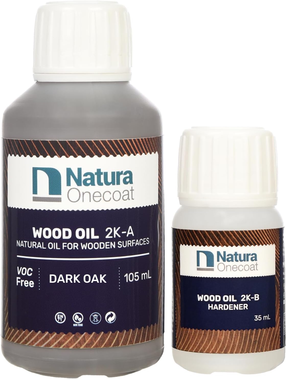 Natura Onecoat 2 Component Wood Stain Oil, 140 mL, Dark Oak, Easy to Apply, Very Low Odor, Linseed Oil, Interior Furniture & Flooring, Dries Fast, VOC/Solvent Free, Durable Hardwax Oil