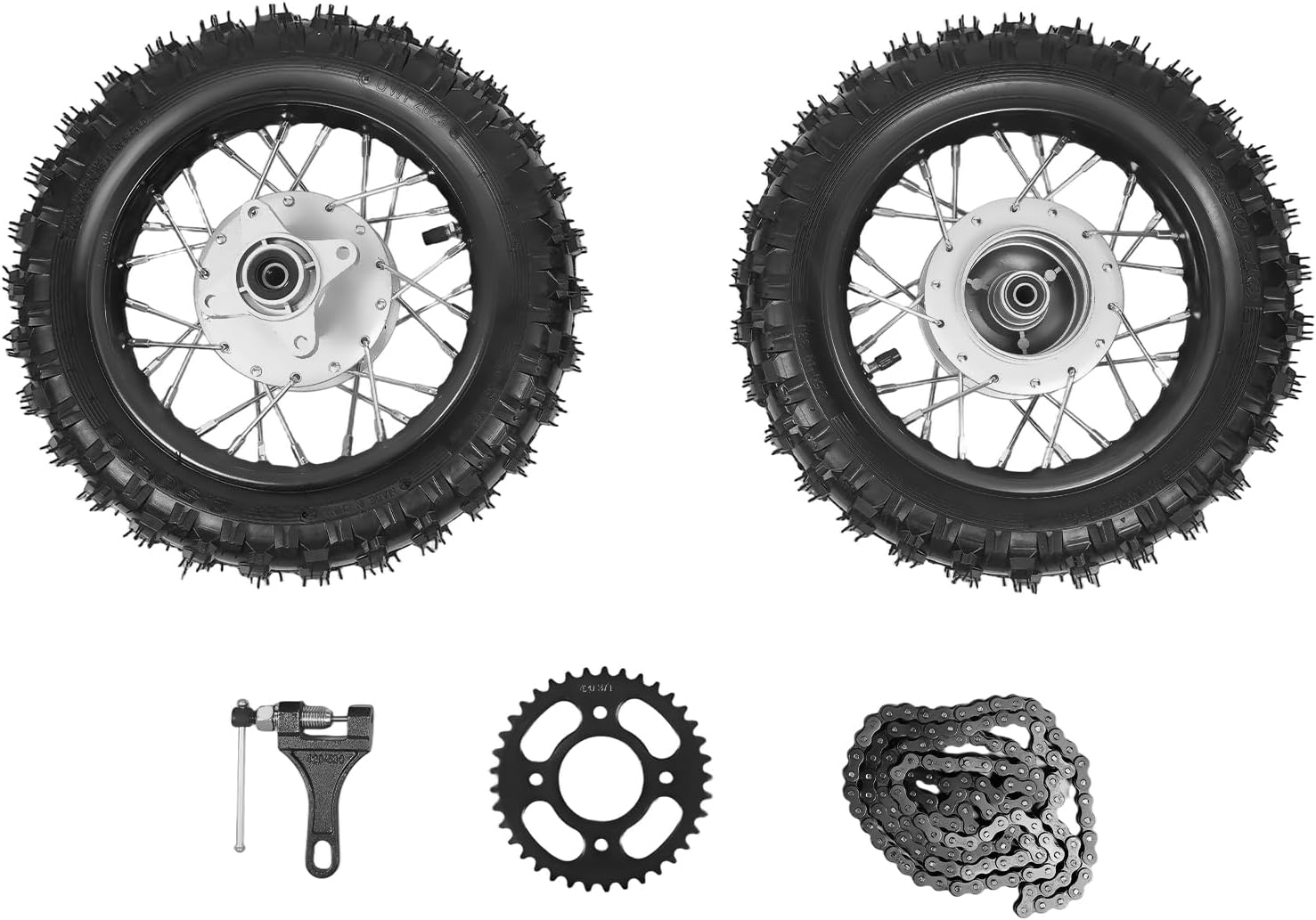 2.50-10 Front Rear Tire Rim Wheel, Drum Brake Pit Bike Dirt Bike Rear Wheel Drum Brake Kit Pit Bike off Road Motorcycle Parts Assembly Compatible for Honda CRF50 XR50 BBR KLX Dirt Bikes