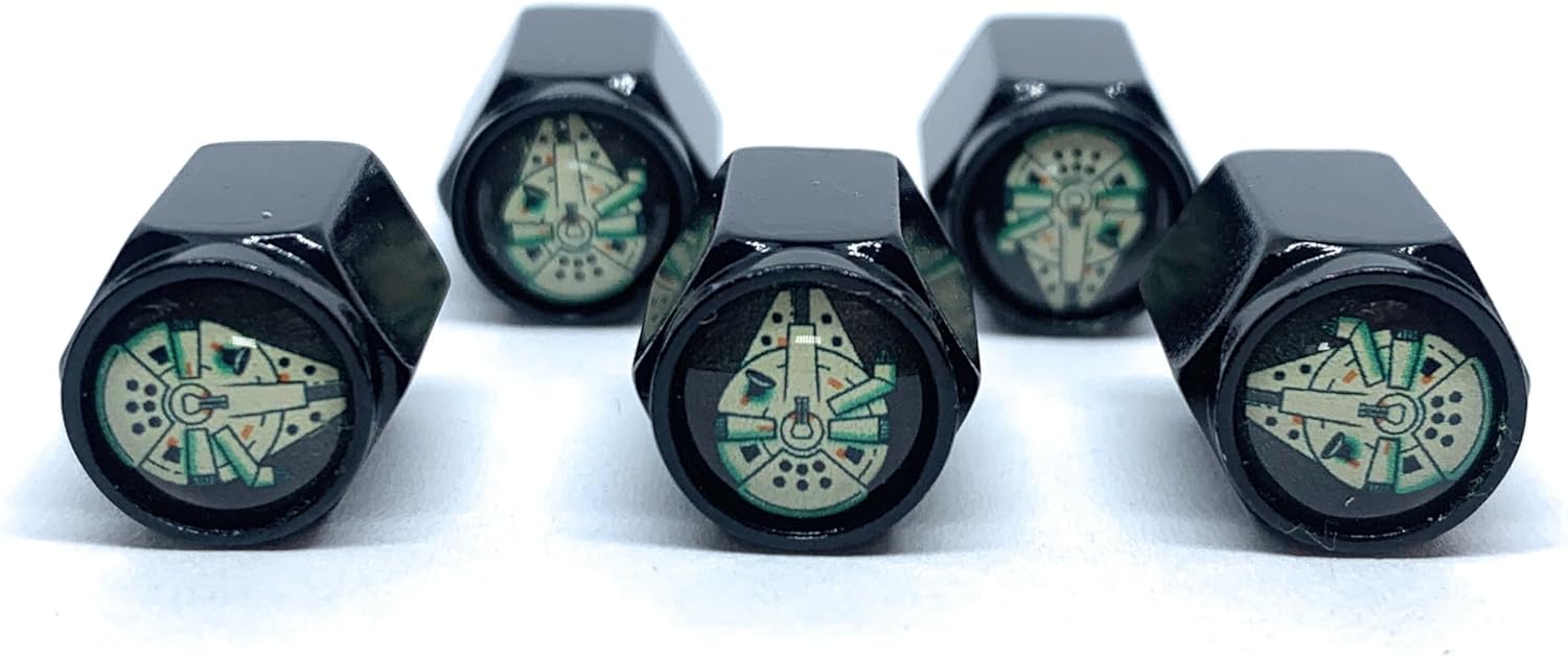 Premium Universal and Durable Metal Valve Stem Covers (5-Pack): Compatible with Cars, SUV's, Trucks, Motorcycles & Bikes, Hexagonal Design & Rubber Seal (Imperial Soldier Stormtrooper [Black])