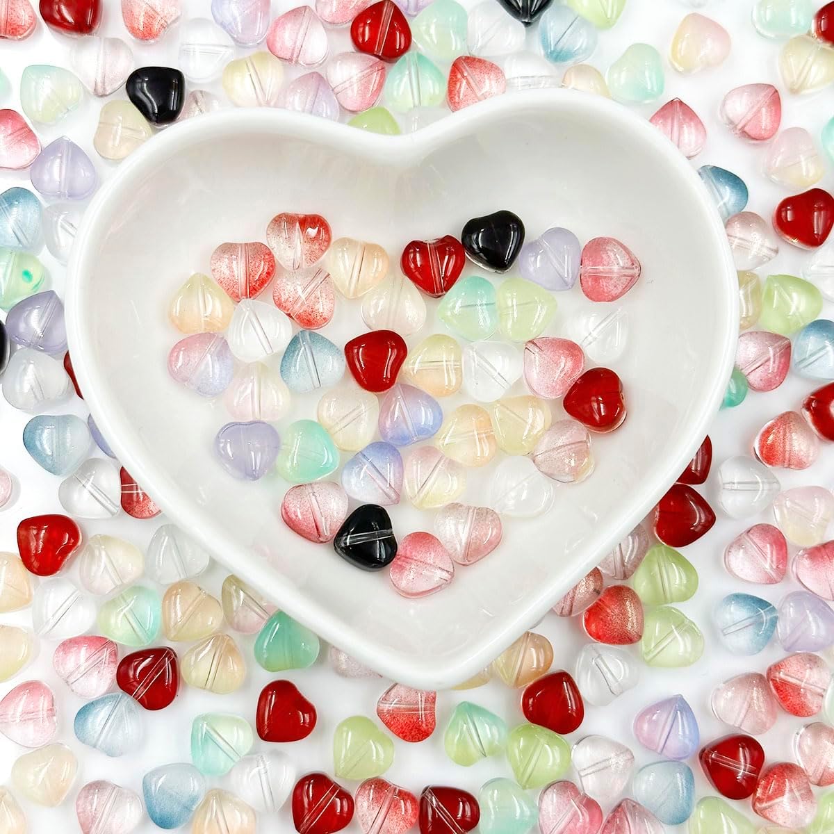 Mixed Glass Heart Beads, 120Pcs Heart Crystal Spacer Loose Beads Colorful Small Hole Bead for Women DIY Jewelry Making Craftings Bracelets Necklaces Earrings Beading Projects - Image 4
