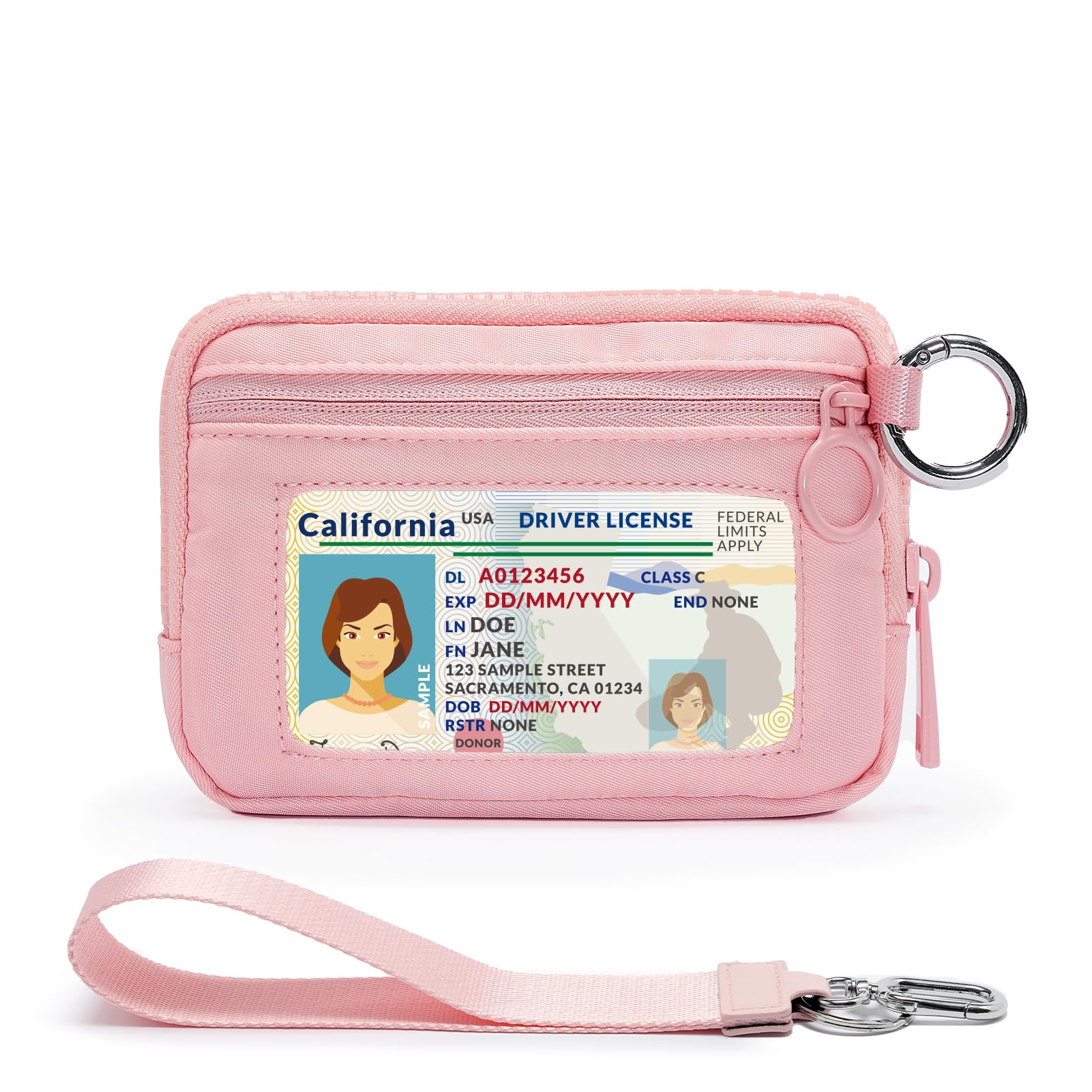 YDF The Iris Wallet for Women Mini Zip Card Case with Clear ID Window Zipper Coin Purse Lightweight Portable Keychain Wallet