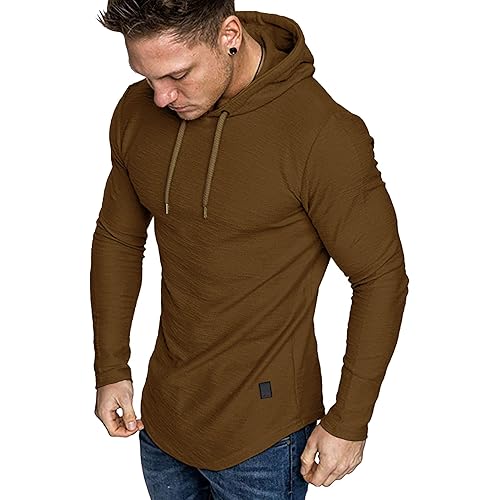 Mens Fashion Athletic Hoodies Sport Sweatshirt Solid Color Fleece Pullover