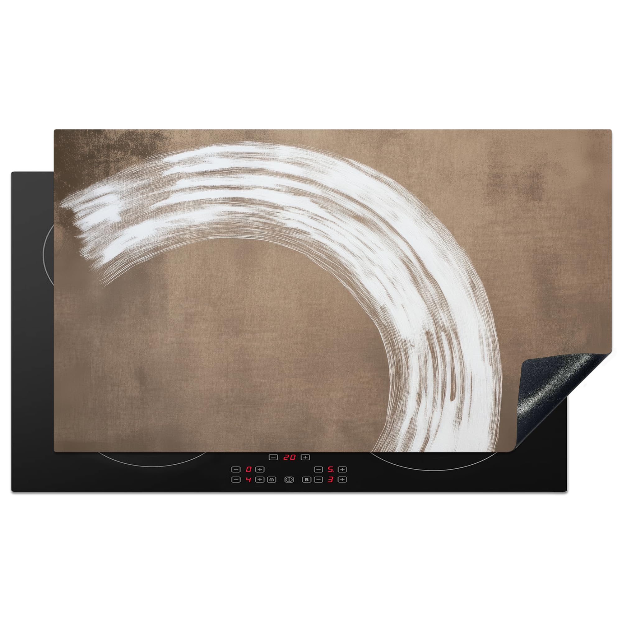 KitchenYeah© Induction Hob Cover Protector Mat 20.3"x35.3" / 89.6x51.6 cm Kitchen Universal Ceramic Covers for Electric Cookers Vinyl Paint - Brown - Japandi
