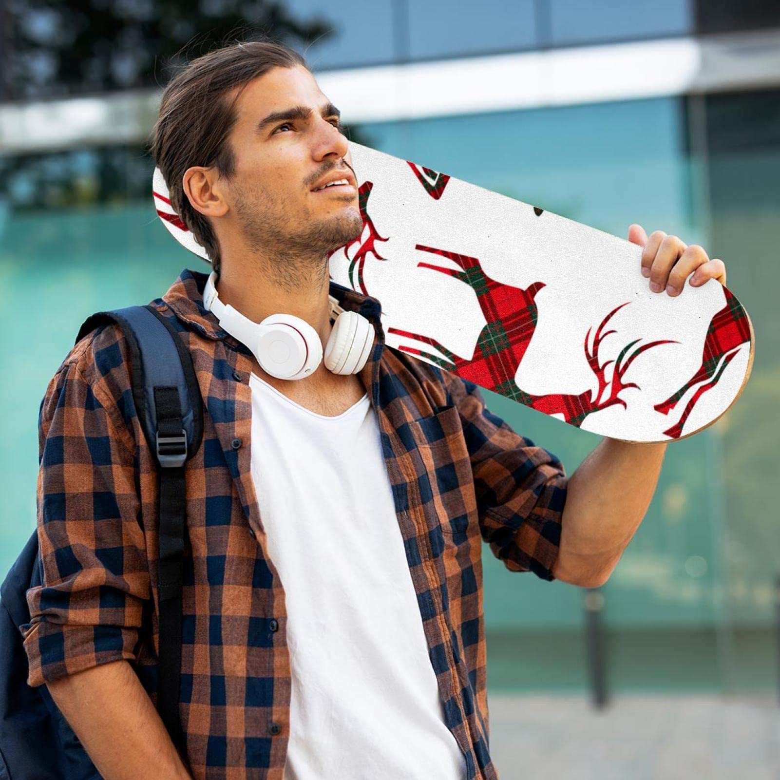 Red Plaid Deer Skateboard-Griptape Bogen Schleifpapier Longboard Aufkleber Roller Deck Sandpapier