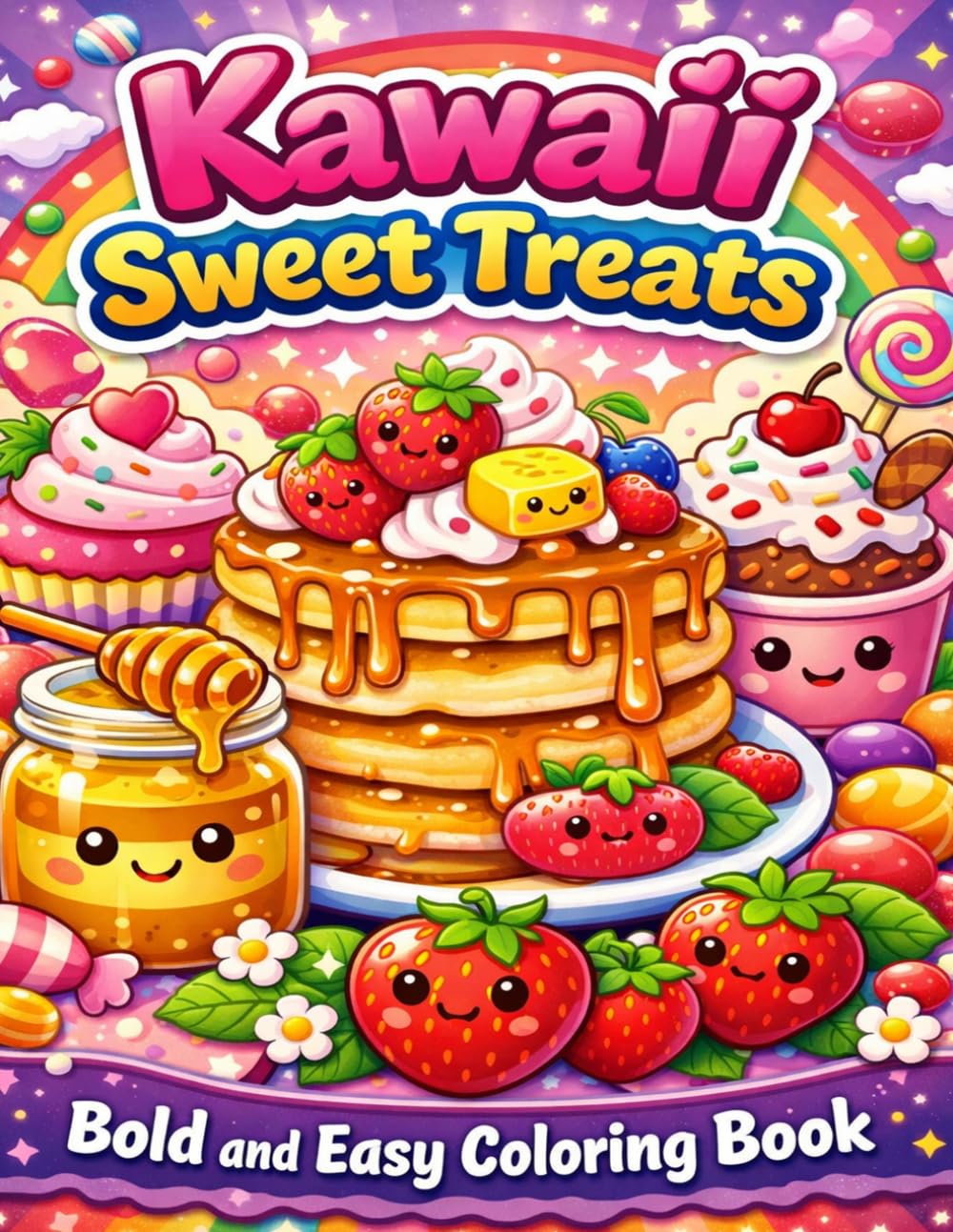 Kawaii Sweet Treats Coloring Book: Bold and Easy Coloring Book with Cute Desserts, Pancakes, Strawberries, Candy and Adorable Kawaii Sweets – 30 Fun and Relaxing Pages for Kids, Teens and Beginners