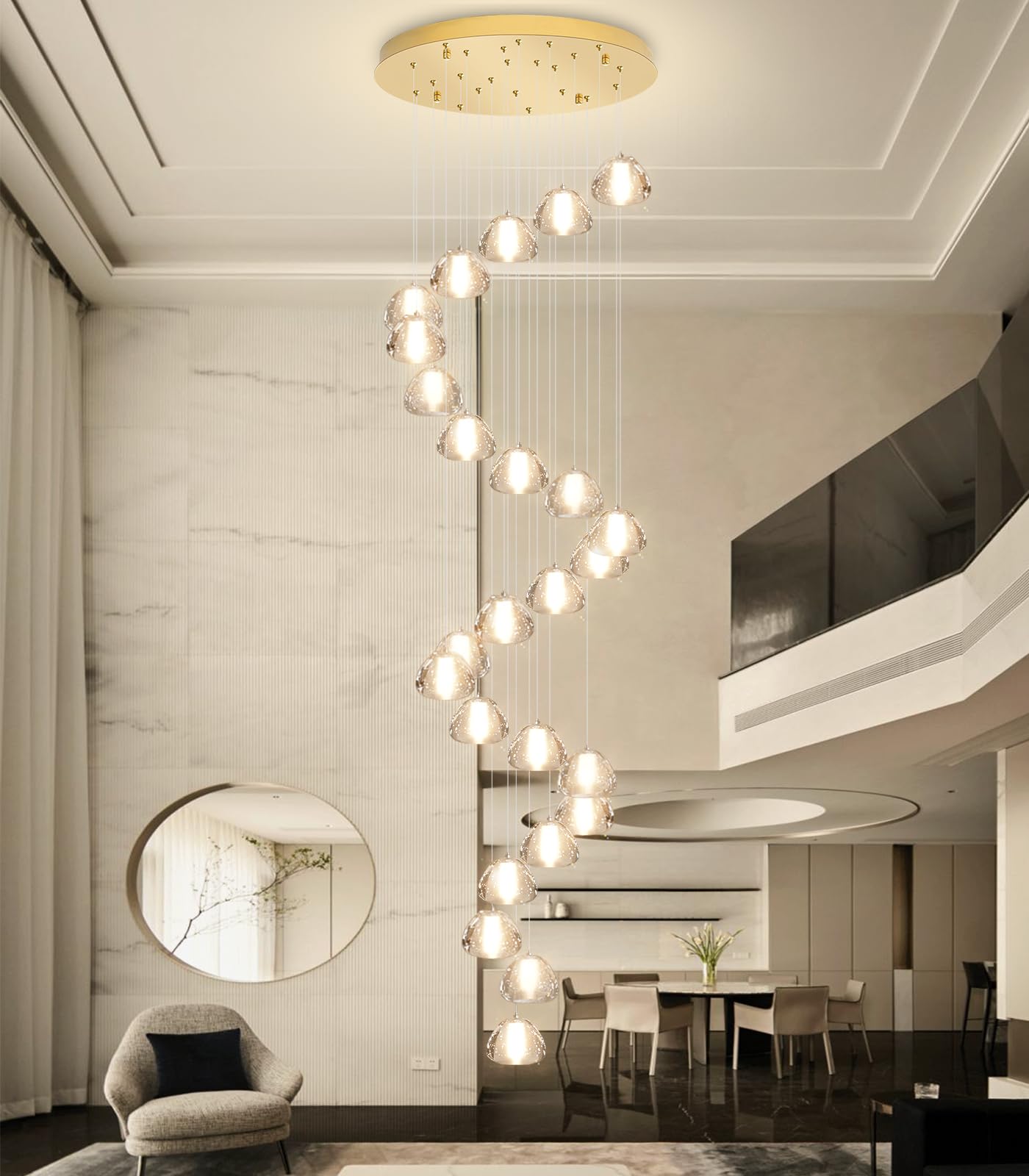 25-Lights Modern Chandeliers for High Ceiling Large Crystal Chandeliers LED Long Handing Light Fixture for Hallway Foyer Staircase 3000K