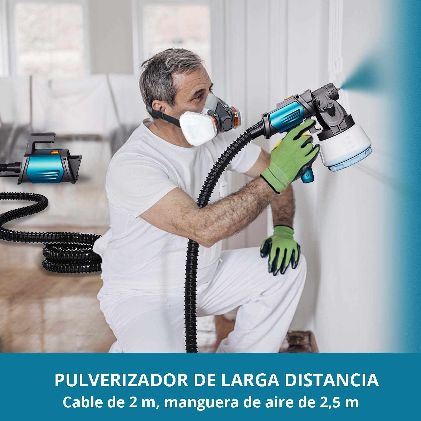 Tilswall Shark800 Pistola Pintura, Pulverizador de Pintura HVLP 800W, 4 Boquillas y 3 Patrones, Contenedor de Pintura con Recarga Lateral, 120 DIN-s Pistola de Pintura, para Vallas, Jardín y Muebles