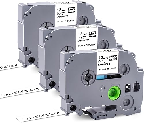 TITBIT Paquete de 6 cintas para etiquetadoras Brother P Touch, 0.472 in, 0.47 pulgadas, laminadas blancas, TZe-231,12 pulgadas, negro sobre blanco