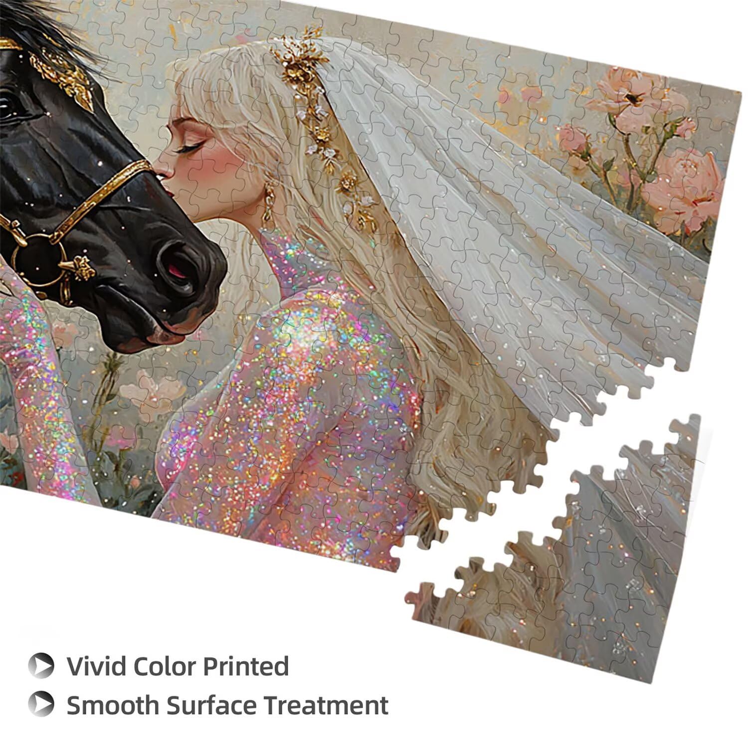 Puzzle de Madera para Adultos 900 Piezas - Princesa Caballo Oscuro, Obra de Arte de Juego de Rompecabezas para Adultos, Puzzle de Impresión de Alta Definición, Pasatiempo Creativo Regalo b-346