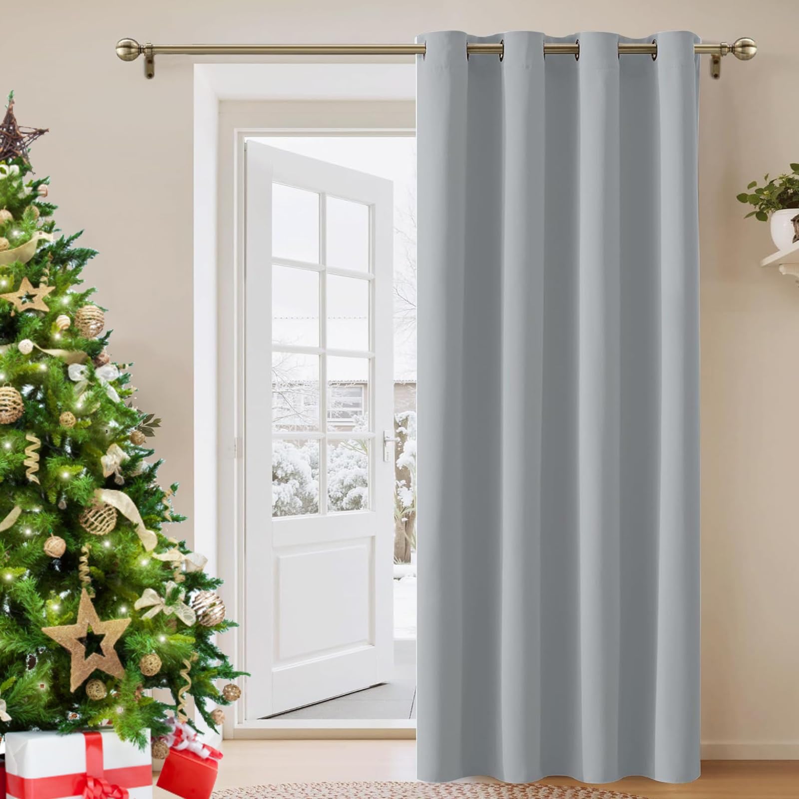 Zasłony Do Pokoju Dziecięcego 160 x 210 cm Miękka Faktura, Osłona Przeciwsłoneczna I Ciepło, Perforowane Zasłony Zasłona Do Drzwi 1-Calowych Nadaje Się Do Salonu, Jasny szary