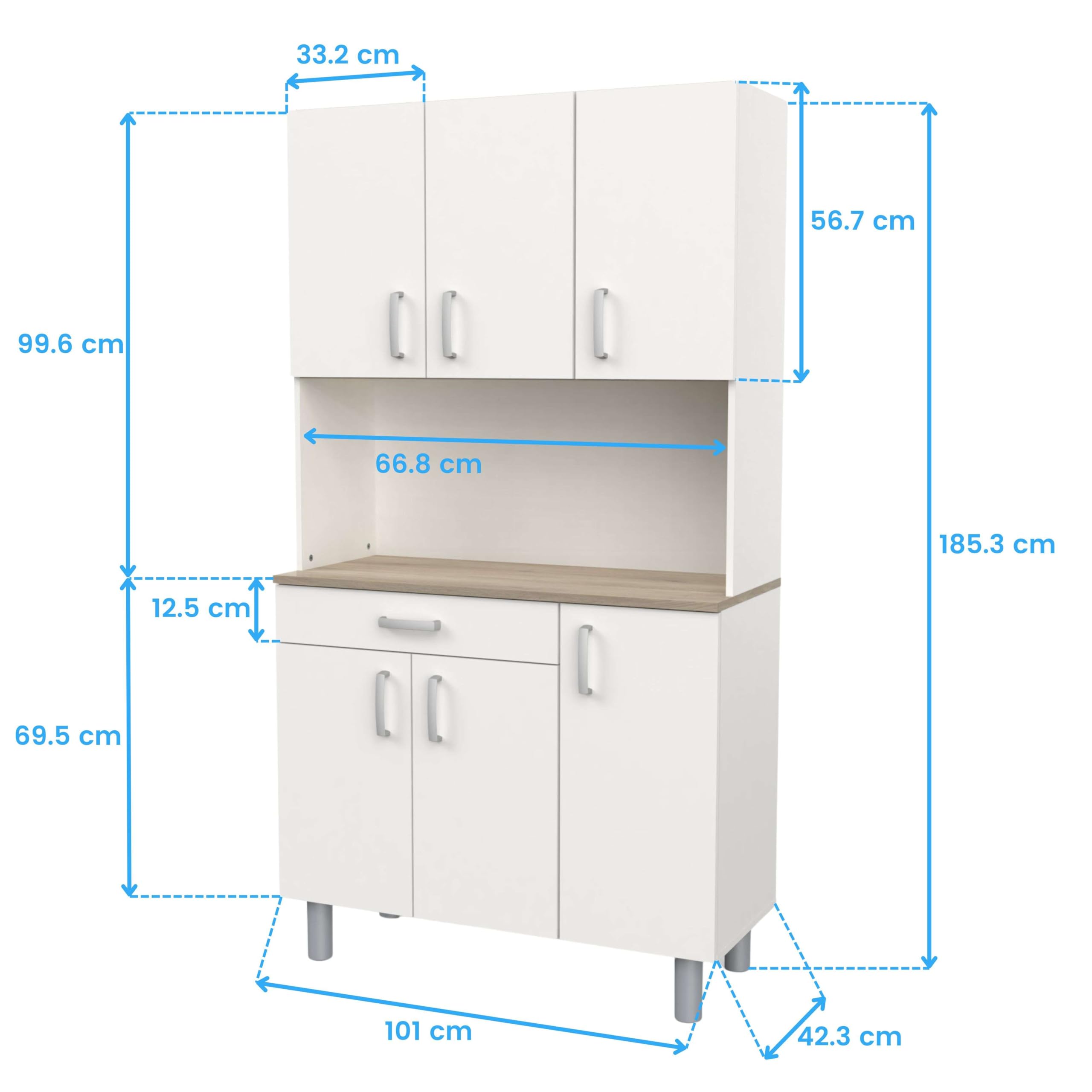 Miroytengo Mueble Auxiliar de Cocina, Buffet 6 Puertas Blanco y Roble Kronberg 101x185 cm