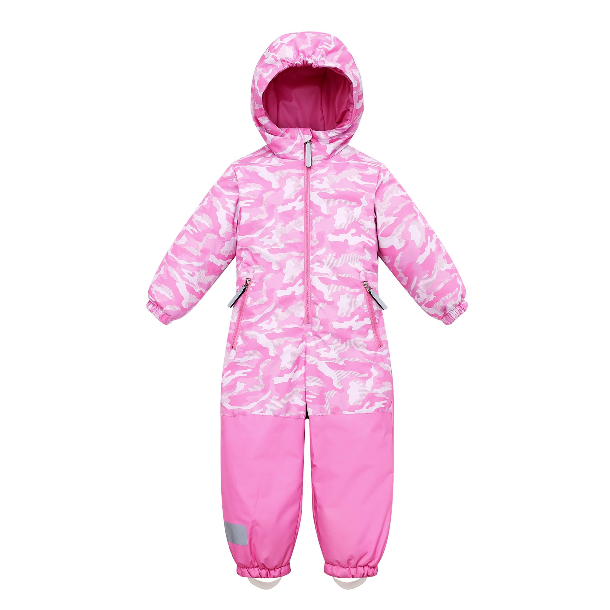 Owntop Schneeanzug Kinder Unisex, Schneeoverall Mädchen Jungen, Winddicht Wasserdicht Skianzug mit Kapuze Reißverschluss (Hellrosa Tarnung,98)