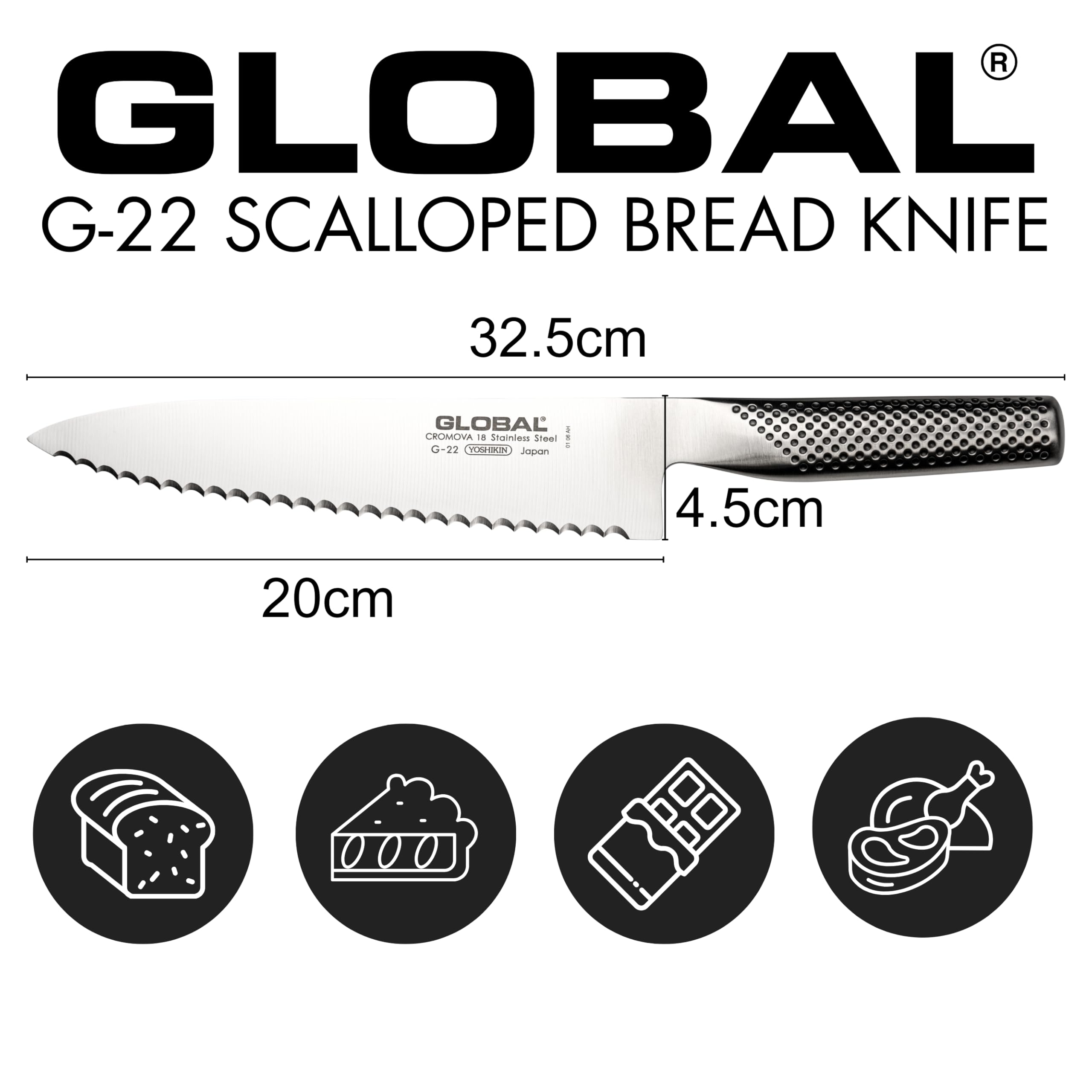 Coltello trinciante seghettato di Global G22