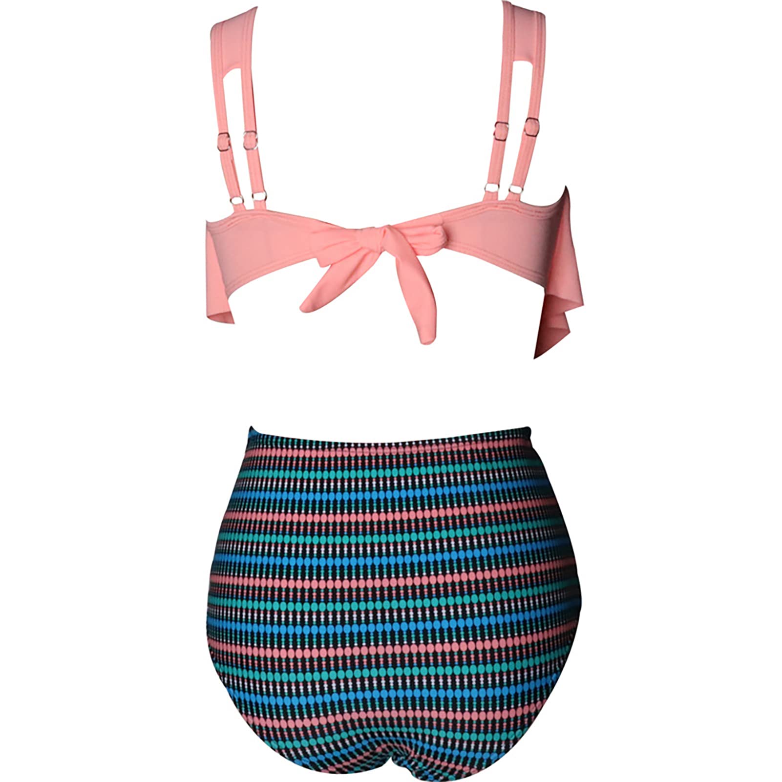 Printed Swimsuit, High Waisted Tankini Back Tie Bikini Bottoms for Pool (XL) Orange-image-8