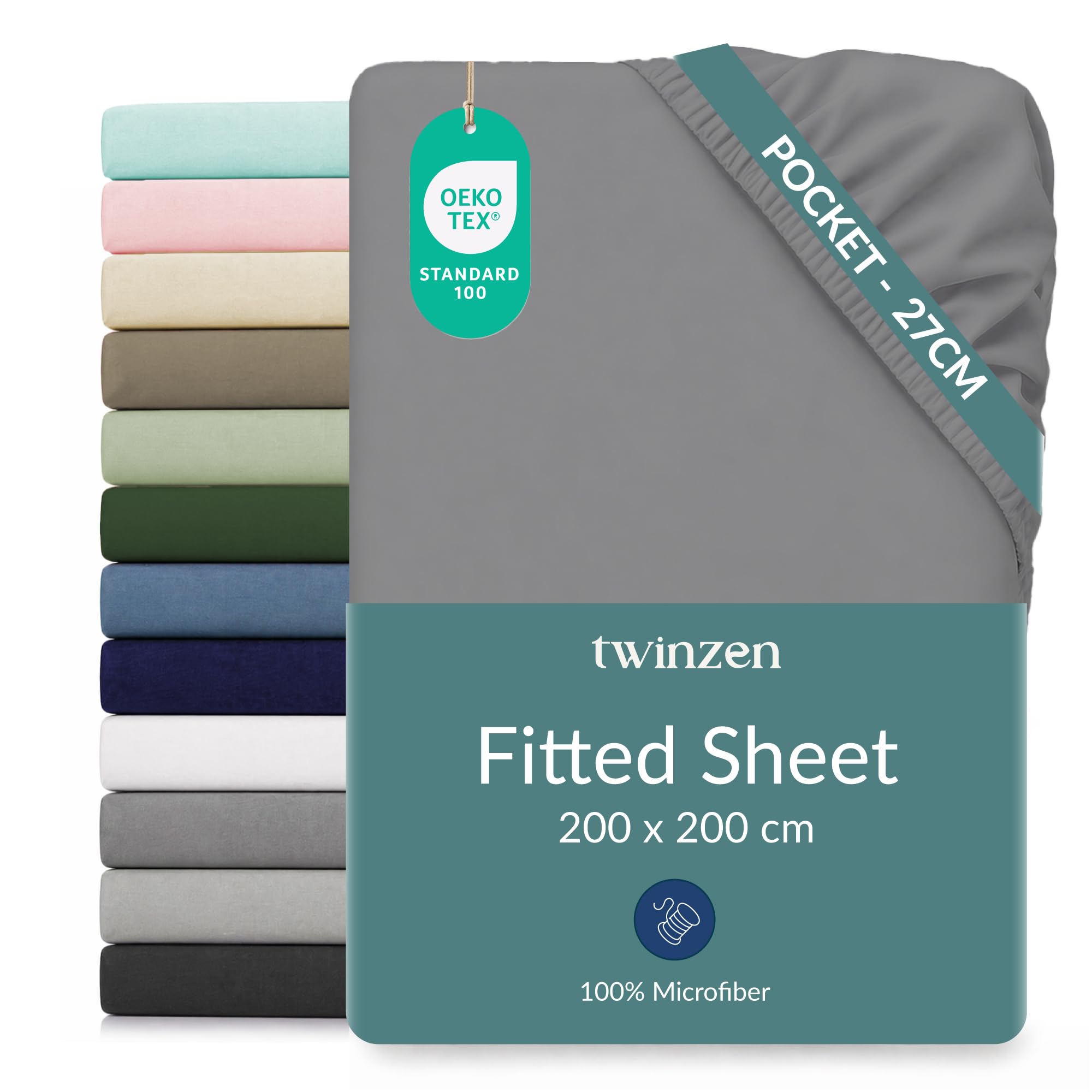Twinzen Microfibre Fitted Sheet 200 x 200 cm Anthracite 25 cm