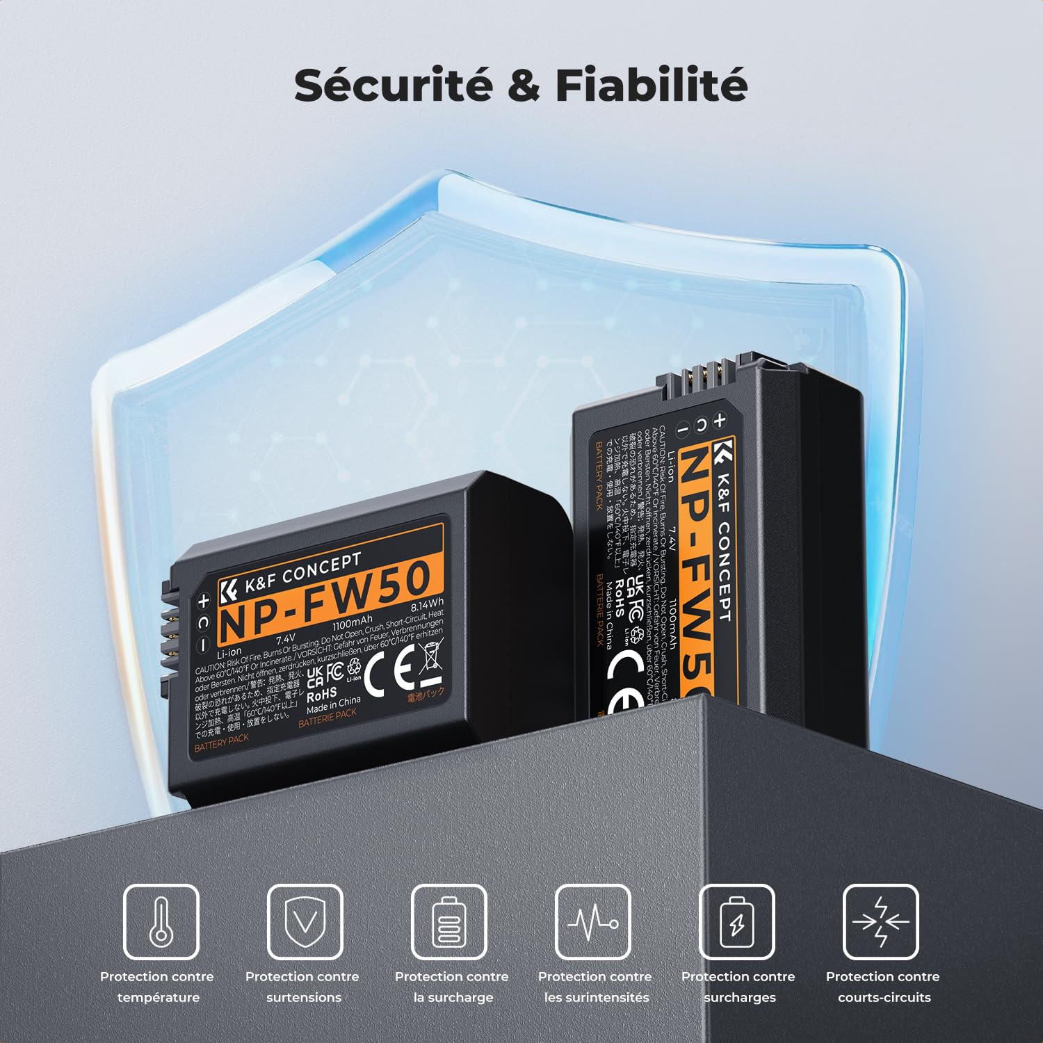 K&F CONCEPT NP-FW50 Batterie de Chargeur pour Double Entrée Compatible avec Sony ZV-E10 A6500 A6400 A6300 A6000 A7 A7II A7RII A7SII A7S A7R A7R2 NEX-3 NEX-5