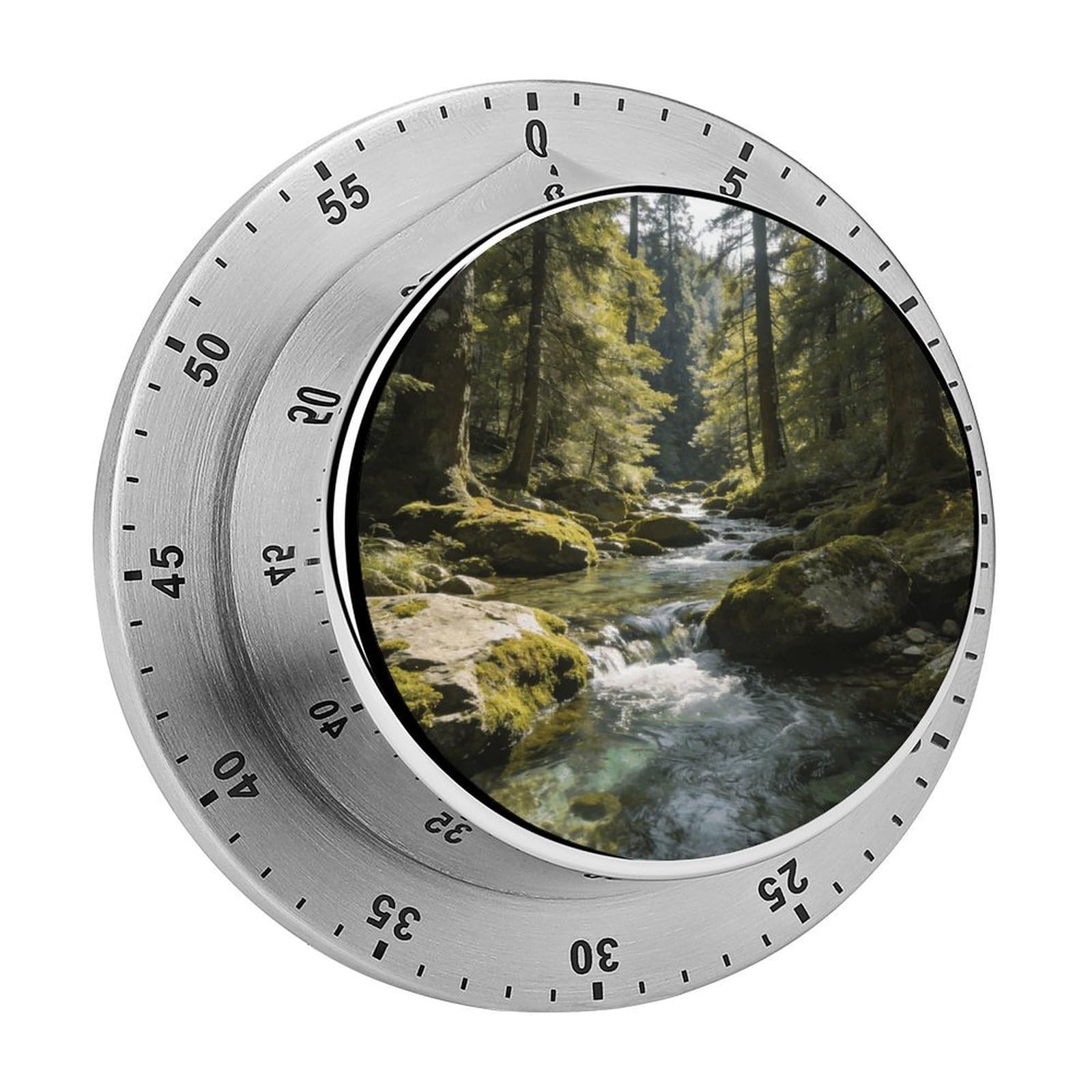 Green Valley Stream Waterfall Timer Exquisite Stainless Steel Body Desk Visual Timer with Loud Alarm 60-Minute Mechanical Countdown Timers Magnetic Backing Cooking Kitchen Timers for Work