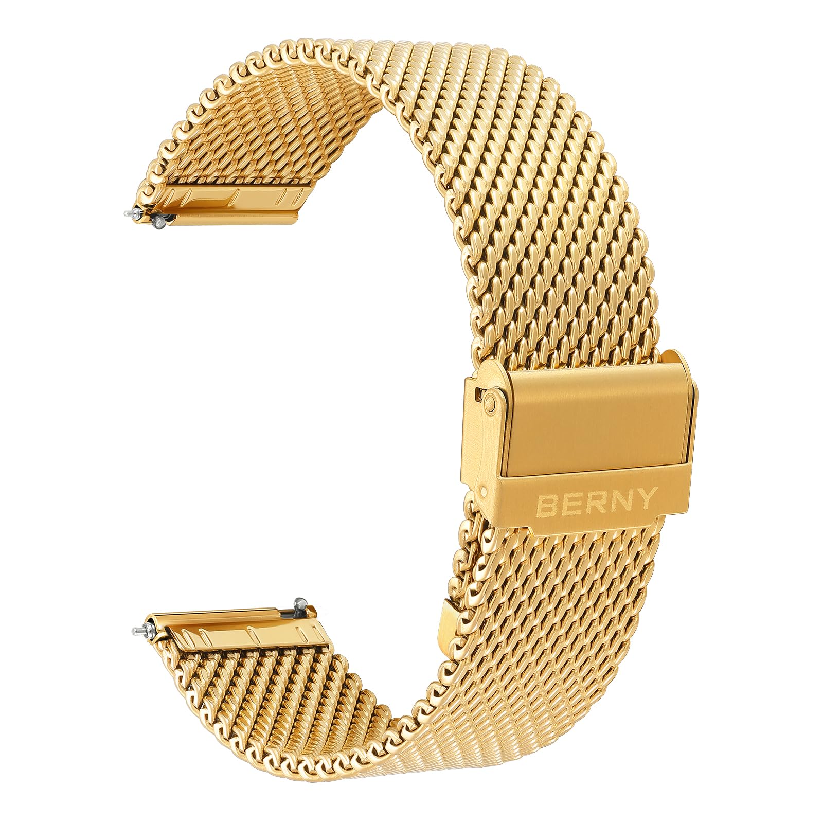 BERNY Stainless Steel Mesh Watch Band for Men Women, Quick Release Adjustable Milanese Watch Straps, Solid Metal Watch Bracelet with Double Safety Clasp Gold 20mm