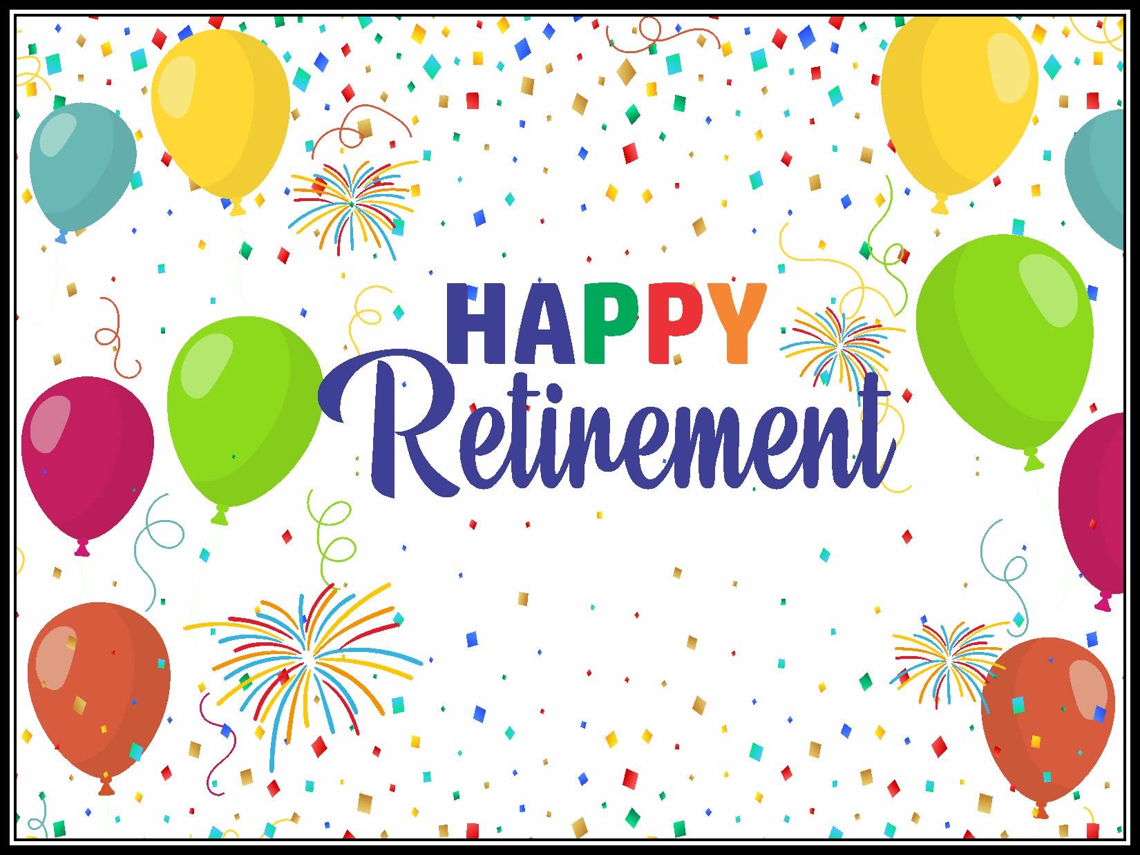Untumble Retirement Party Decorations | White Happy Retirement Backdrop Banner with Colorful Balloon Background | Scene Setter for Retirement Party