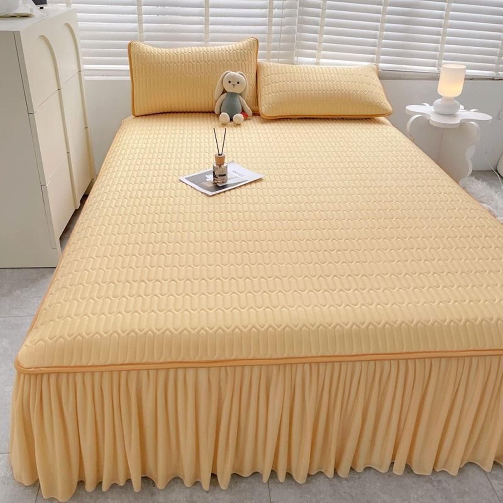 150x200cm Spannbetttuch Khaki mit Spitze Ruffles, Bettlaken Bettspanntuch Polyester Einfarbig