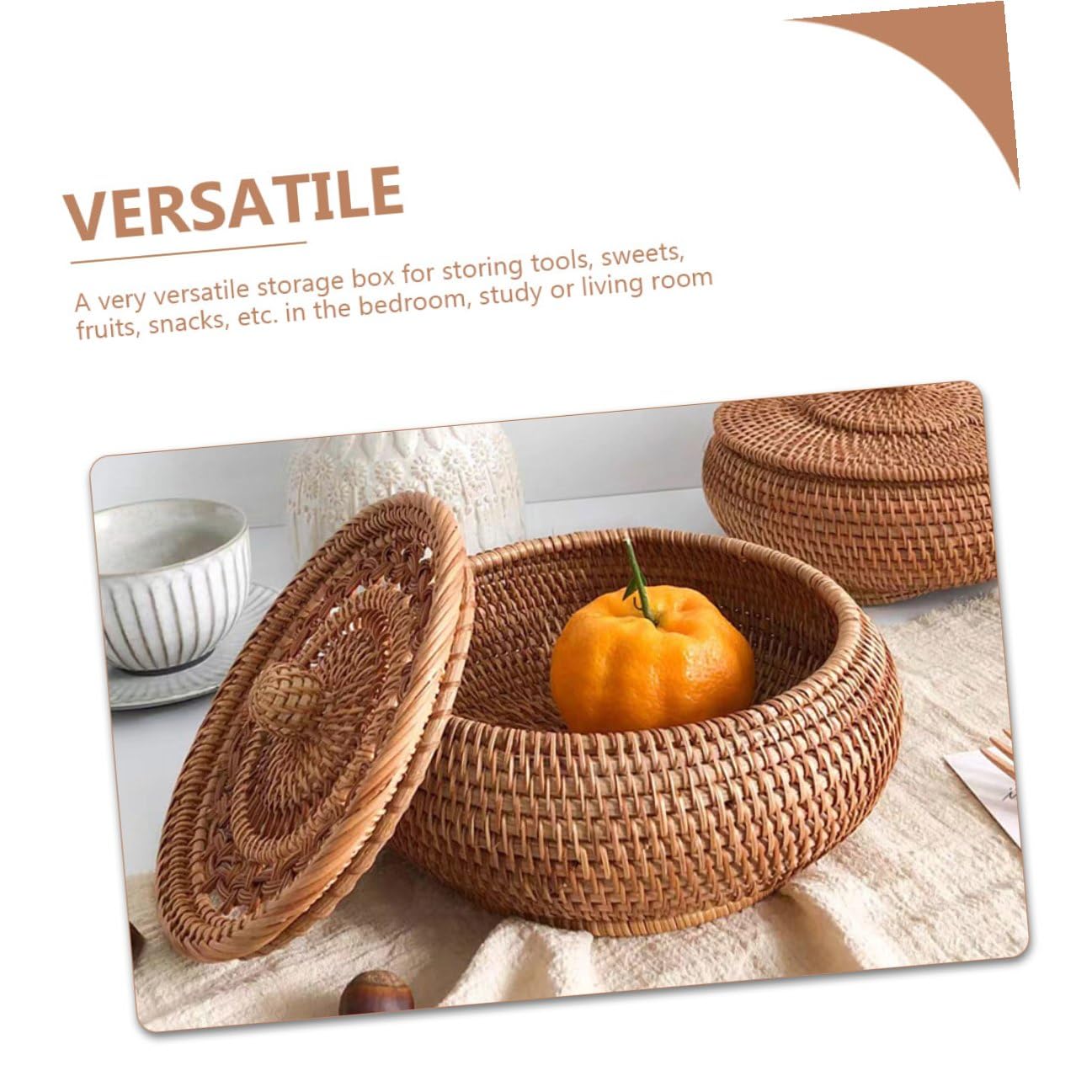 Veemoon Cesto Porta Dolci in Rattan Intrecciato Contenitore Versatile Coperchio per Snack e Dolci, per Regalo di Inaugurazione Casa o Studio