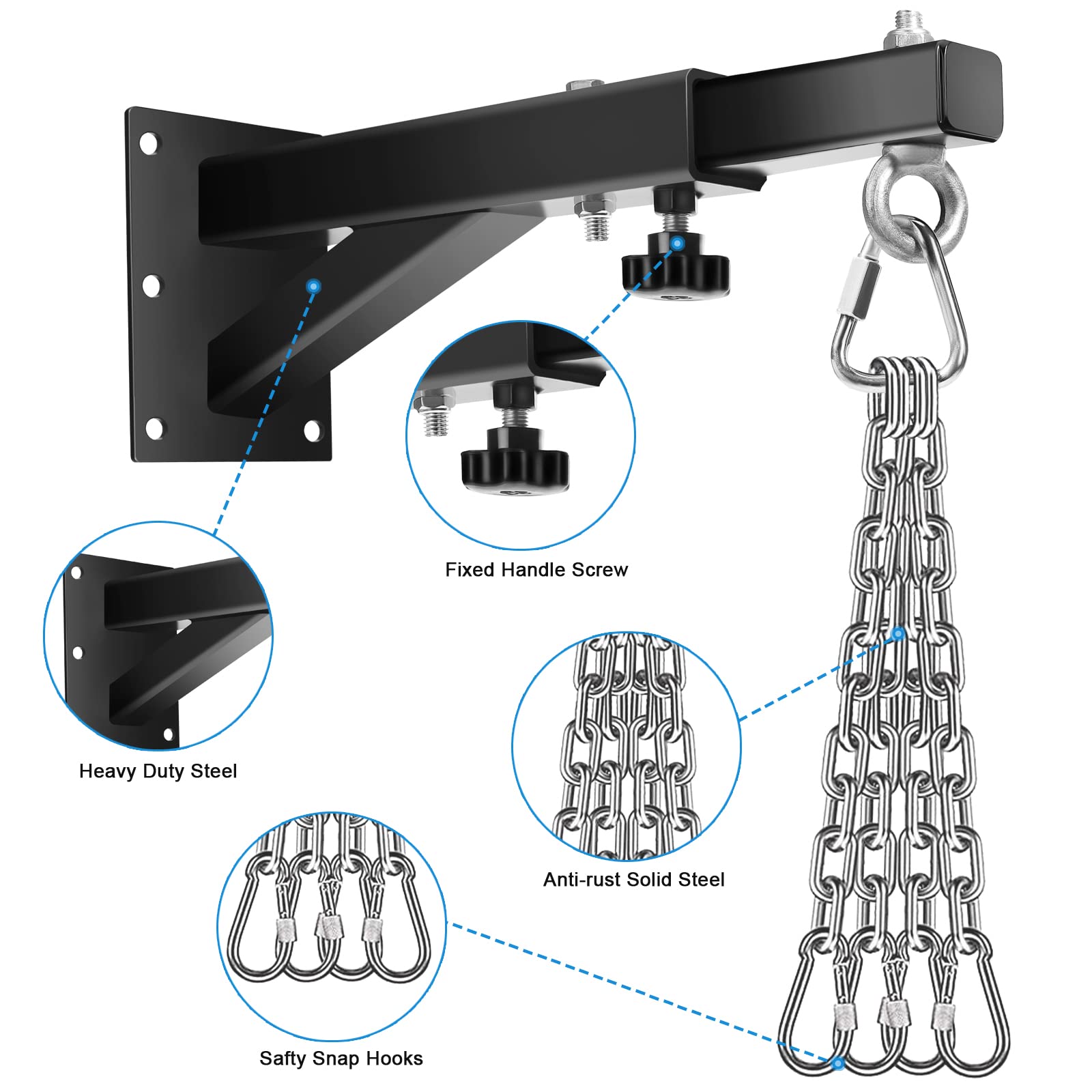 Eapele Heavy Bag Wall Mount Hanger - Punching Bag Wall Bracket Adjustable Heavy Duty Punching Bag Hanger with Chain for Boxing and MMA Training, Supporting Up to 500 lbs