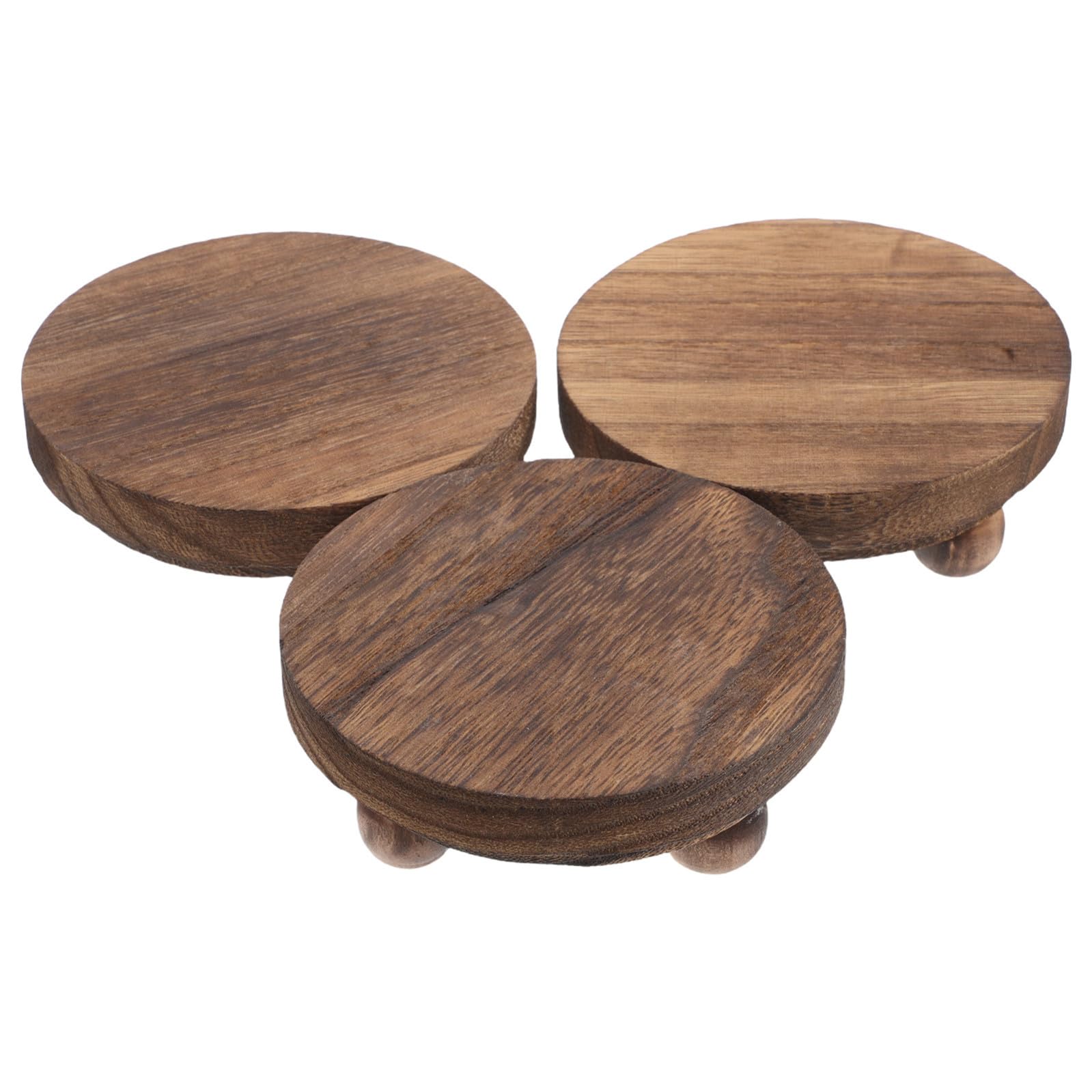 Homoyoyo 3 Pezzi Espositore Decorativo in Legno Marrone Piedi Sferici, Supporto Piccolo per Esposizione e Organizzazione in Cucina e Scaffali, Stile Rustico e Minimalista