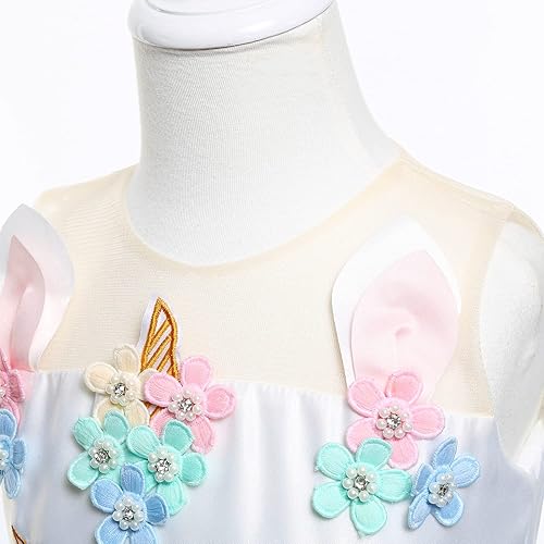 Miniatura 4 de Yipkorra Vestido de unicornio para niñas, disfraz de unicornio para concurso, fiesta de princesa, vestido largo de cumpleaños con diadema y collar