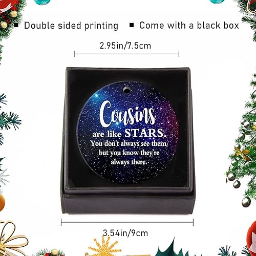Miniatura 2 de Adorno de Navidad 2023, recuerdo redondo, adorno para árbol de Navidad, 2.95 pulgadas con caja de regalo, los primos son como estrellas, siempre