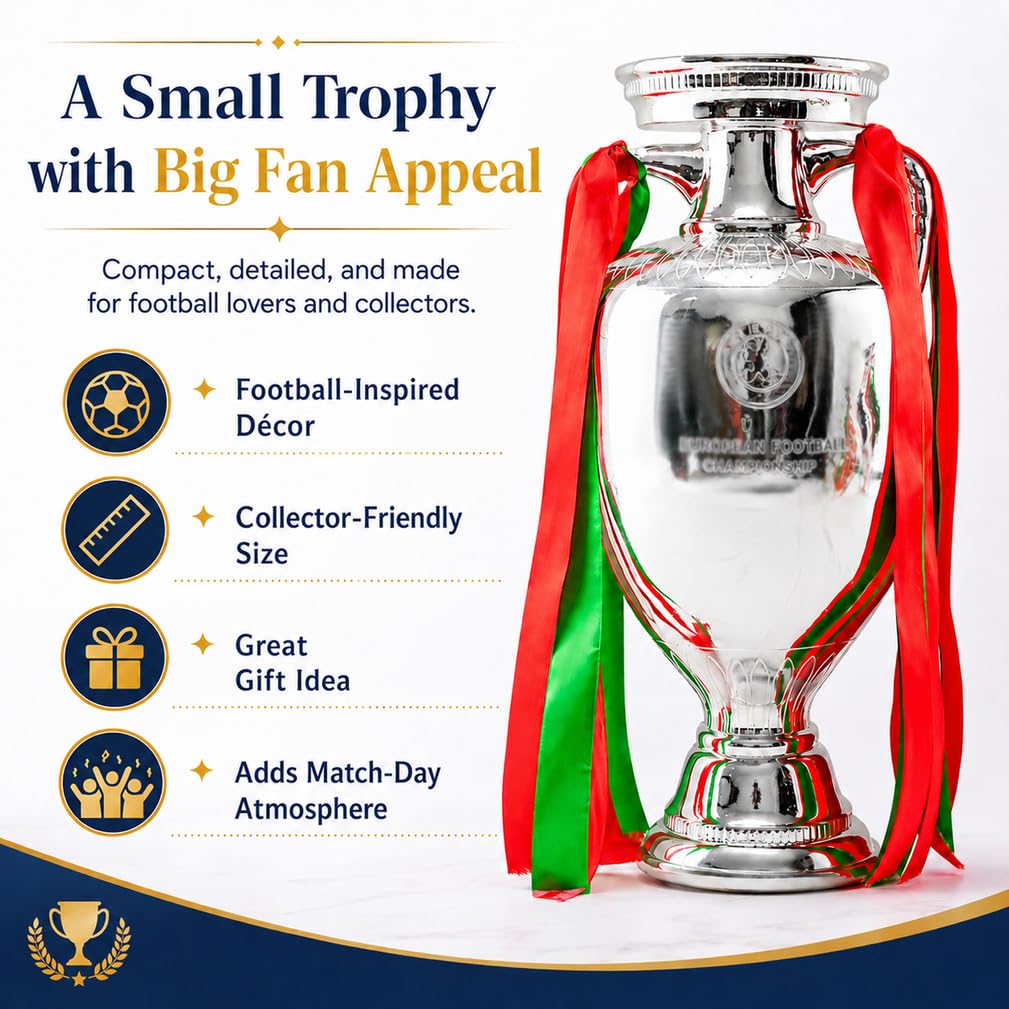 Europäische Fußball Meisterschaft Pokal Trophäe Replik | Originalgroße Liga trophäe aus Kunstharz, Sammlerstück, Schreibtisch- und Bürodekoration, Geschenk für Fußballfans